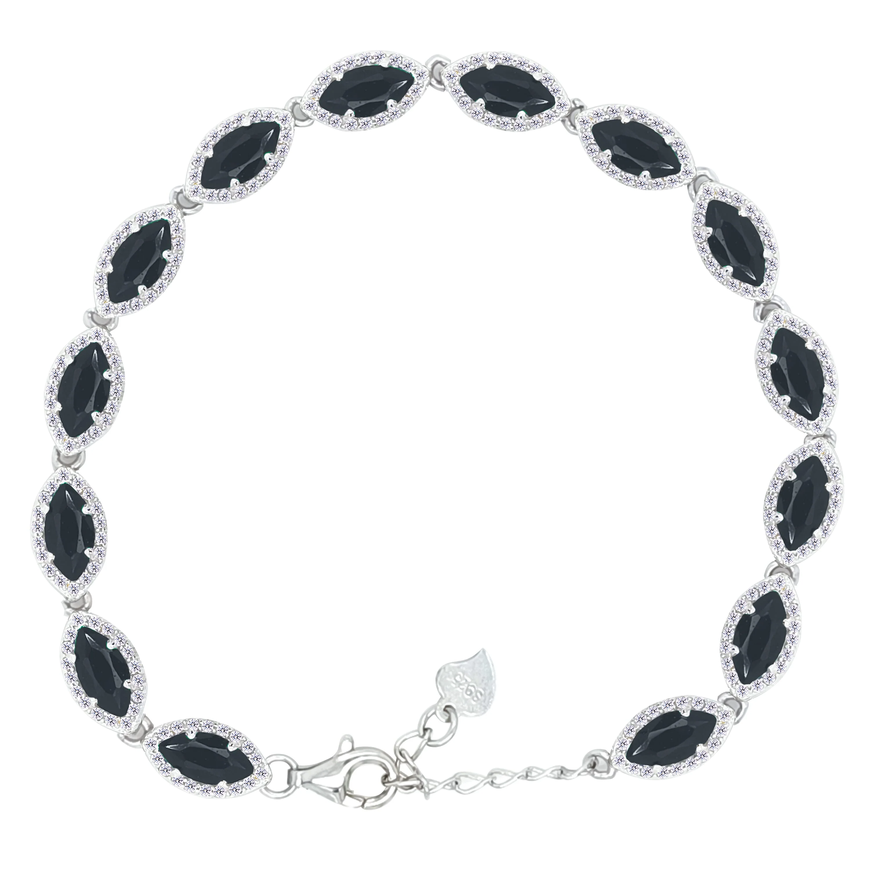 Asfour Crystal Tennis Bracelet With Black Marquise Design In 925 Sterling Silver-BD0274-P