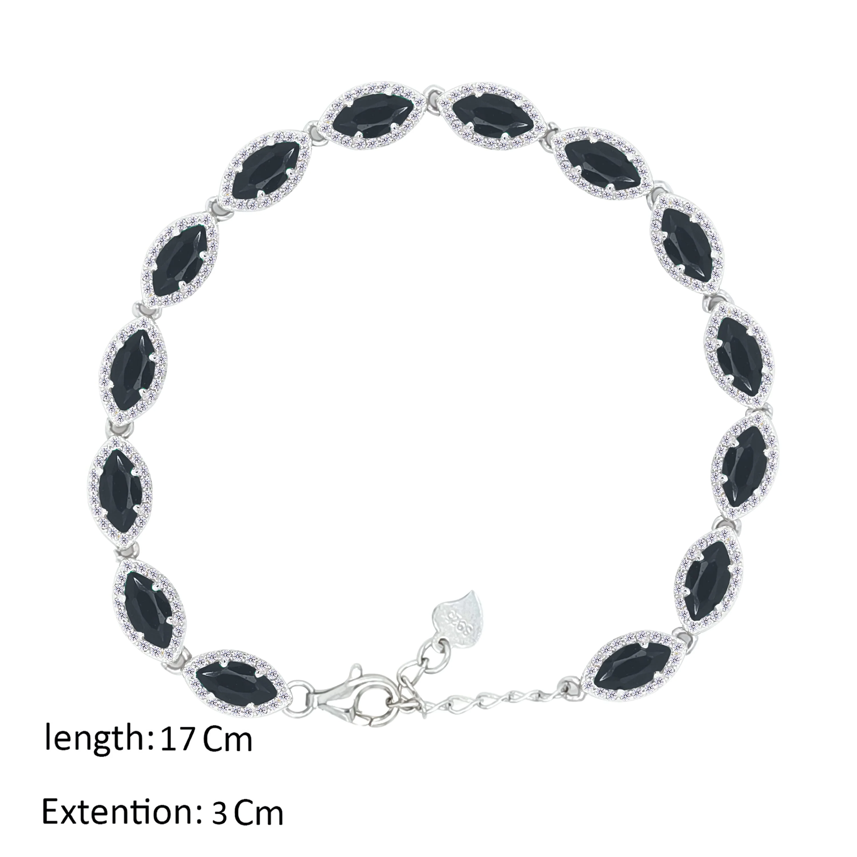 Asfour Crystal Tennis Bracelet With Black Marquise Design In 925 Sterling Silver-BD0274-P - Image 2