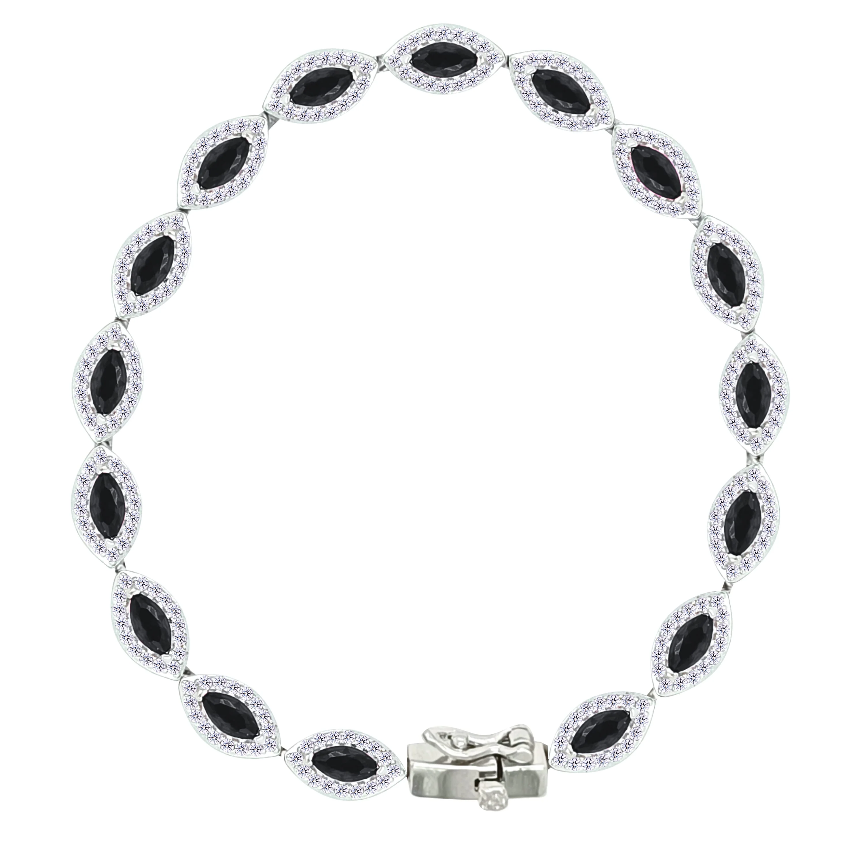 Asfour Crystal Tennis Bracelet With Black Marquise Design In 925 Sterling Silver-BD0325-P
