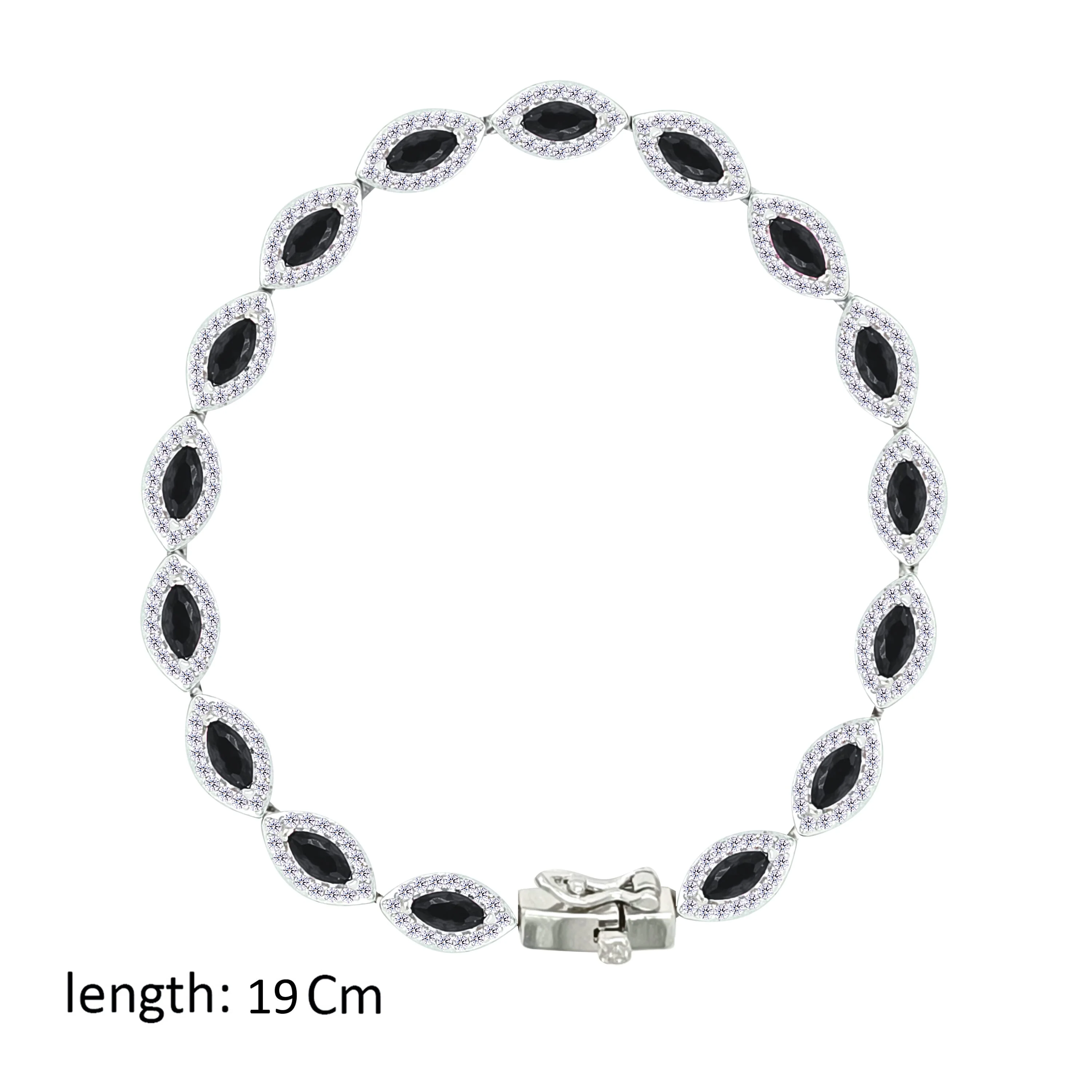 Asfour Crystal Tennis Bracelet With Black Marquise Design In 925 Sterling Silver-BD0325-P - Image 2