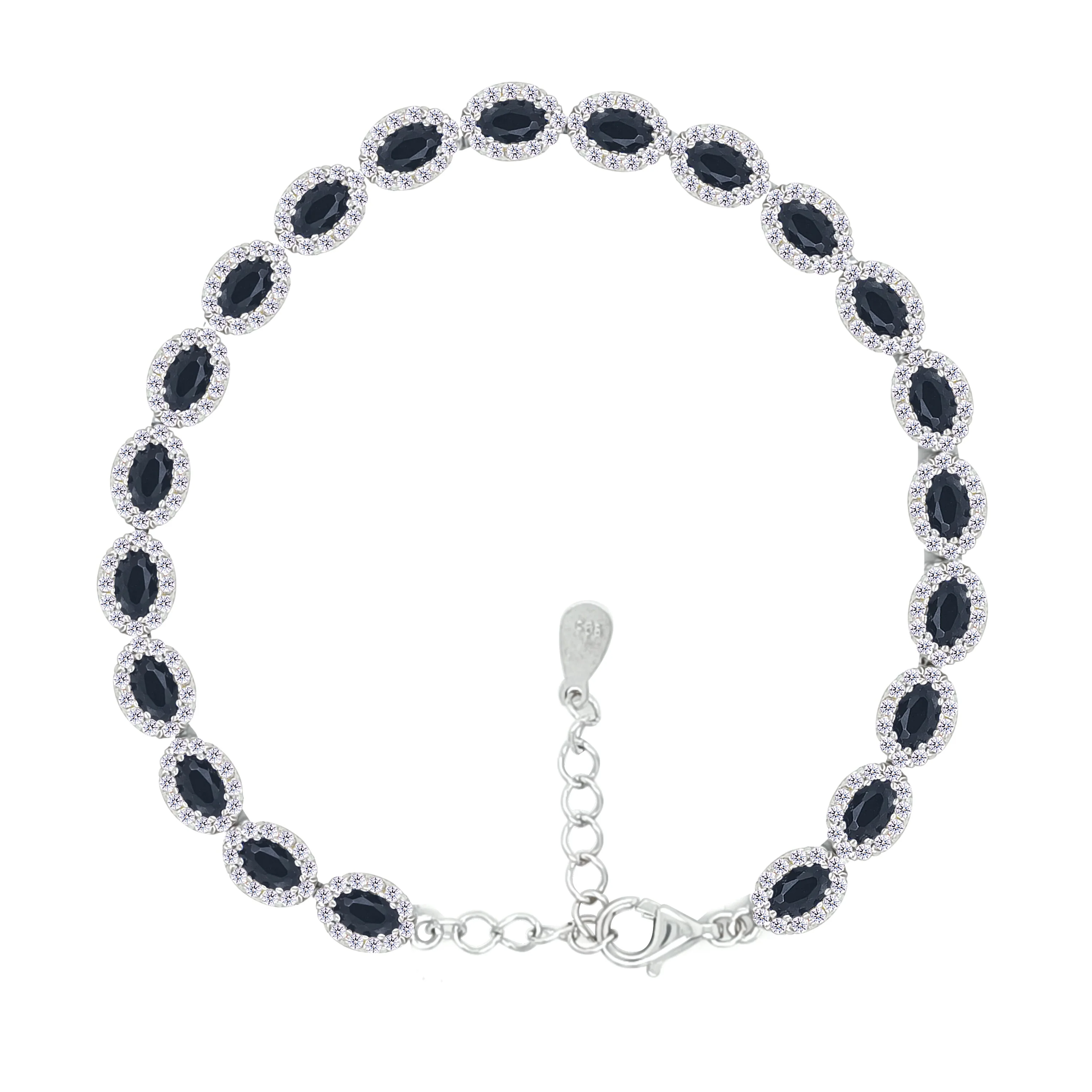 Asfour Crystal Tennis Bracelet With Black Oval Design In 925 Sterling Silver-BD0286-WP