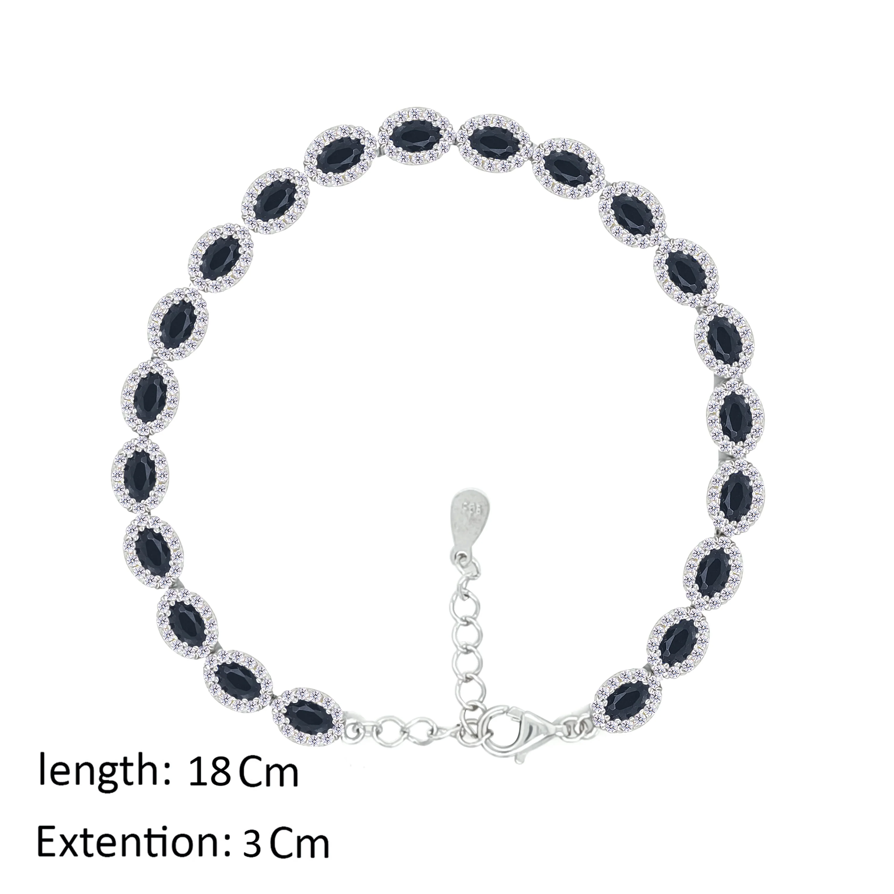 Asfour Crystal Tennis Bracelet With Black Oval Design In 925 Sterling Silver-BD0286-WP - Image 2