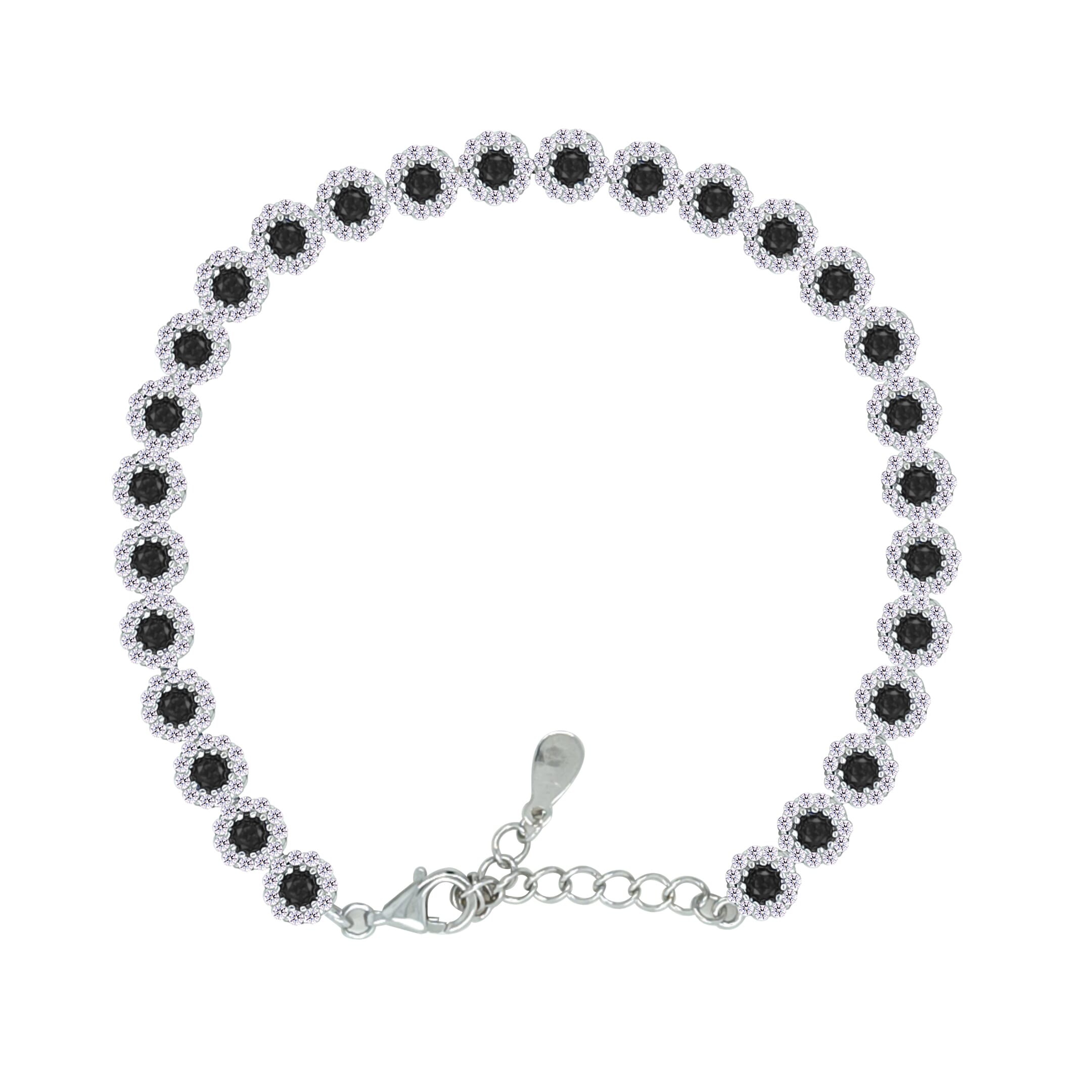 Asfour Crystal Tennis Bracelet With Black Round Design In 925 Sterling Silver-BM0089-WP