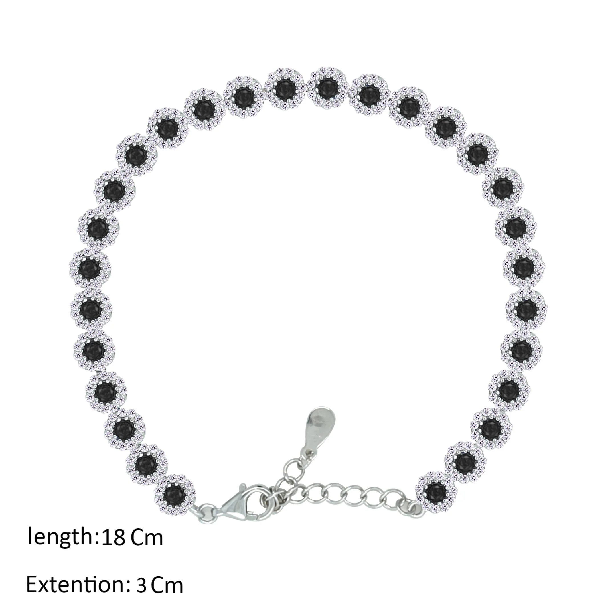 Asfour Crystal Tennis Bracelet With Black Round Design In 925 Sterling Silver-BM0089-WP - Image 2