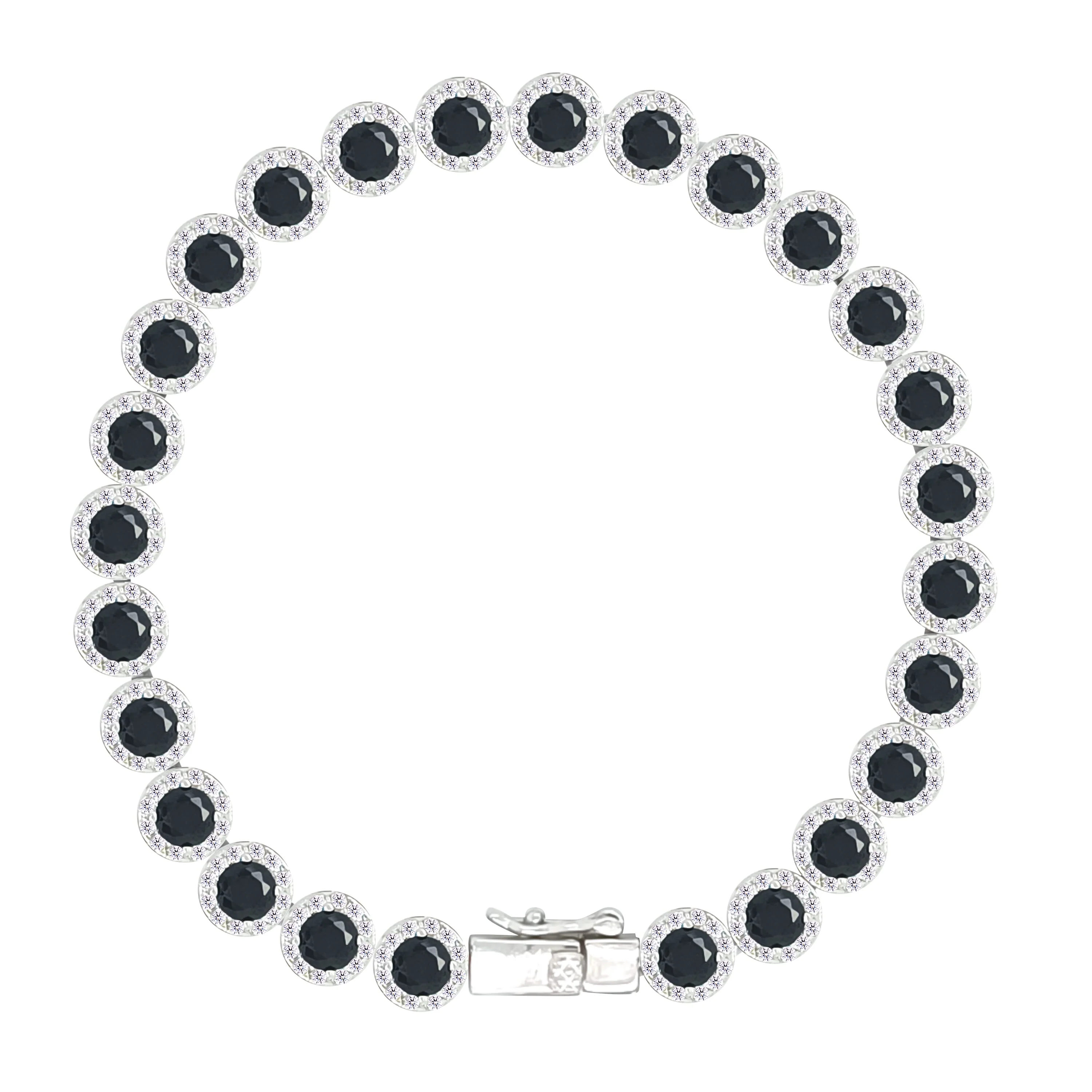 Asfour Crystal Tennis Bracelet With Black Round Stones In 925 Sterling Silver-BD0282-P