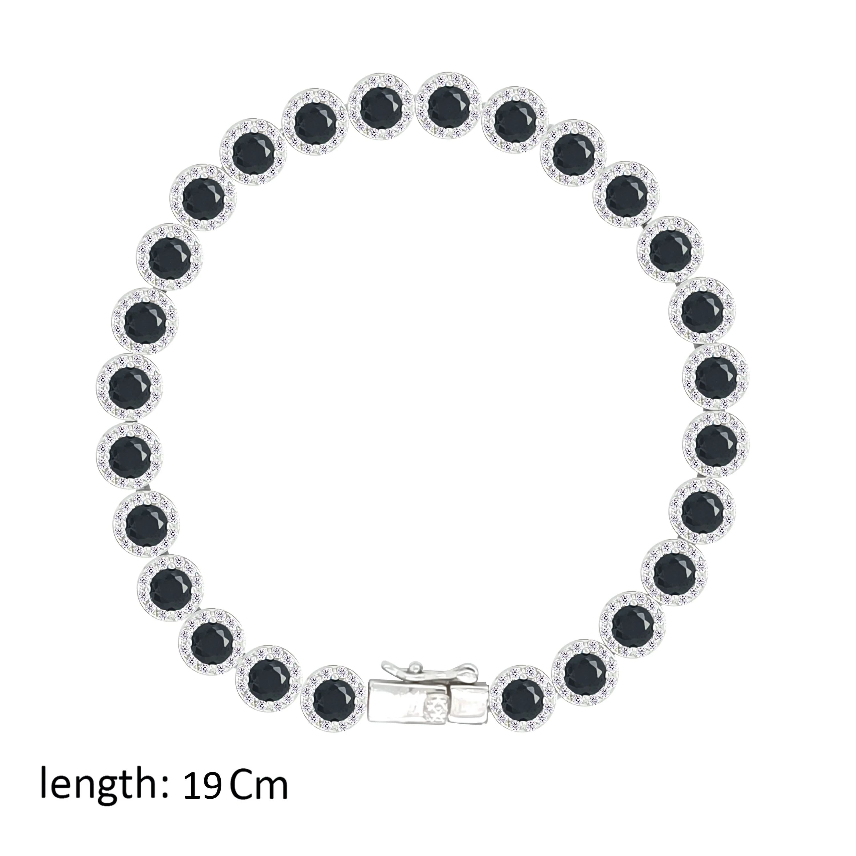 Asfour Crystal Tennis Bracelet With Black Round Stones In 925 Sterling Silver-BD0282-P - Image 2