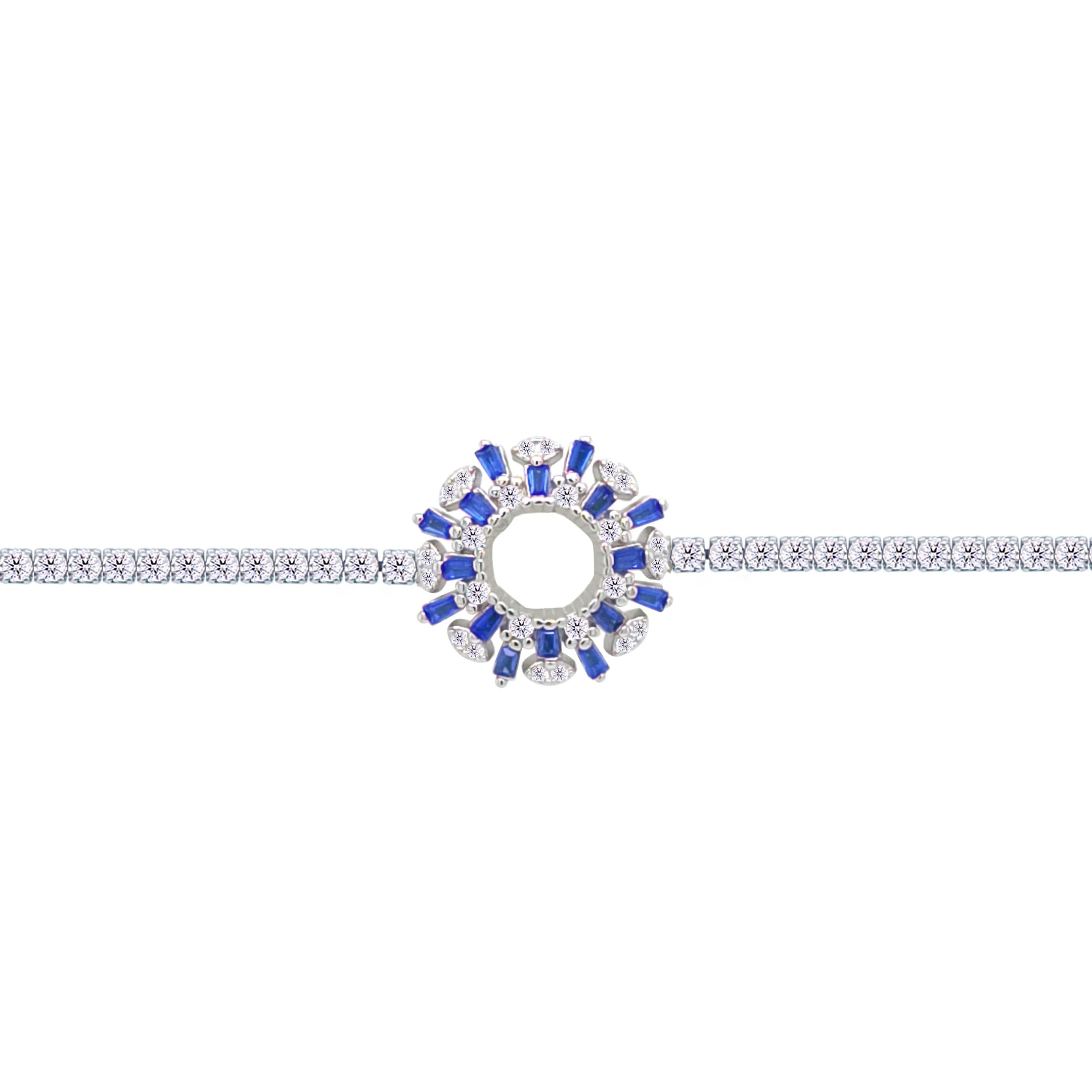 Asfour Crystal Tennis Bracelet With Blue Art Deco Design In 925 Sterling Silver-BD0275-WB