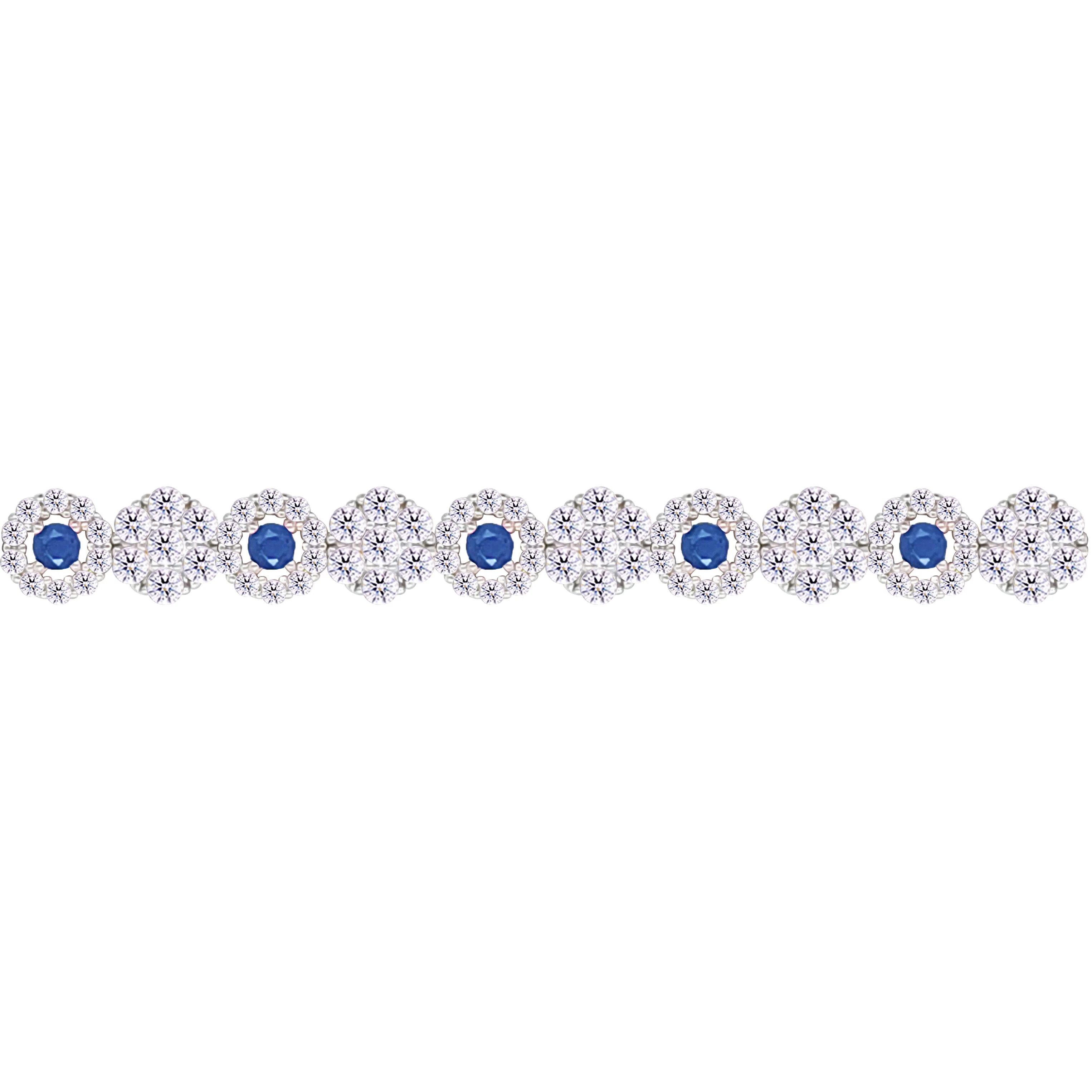 Asfour Crystal Tennis Bracelet With Blue & Clear Round Design In 925 Sterling Silver-BM0110-WB