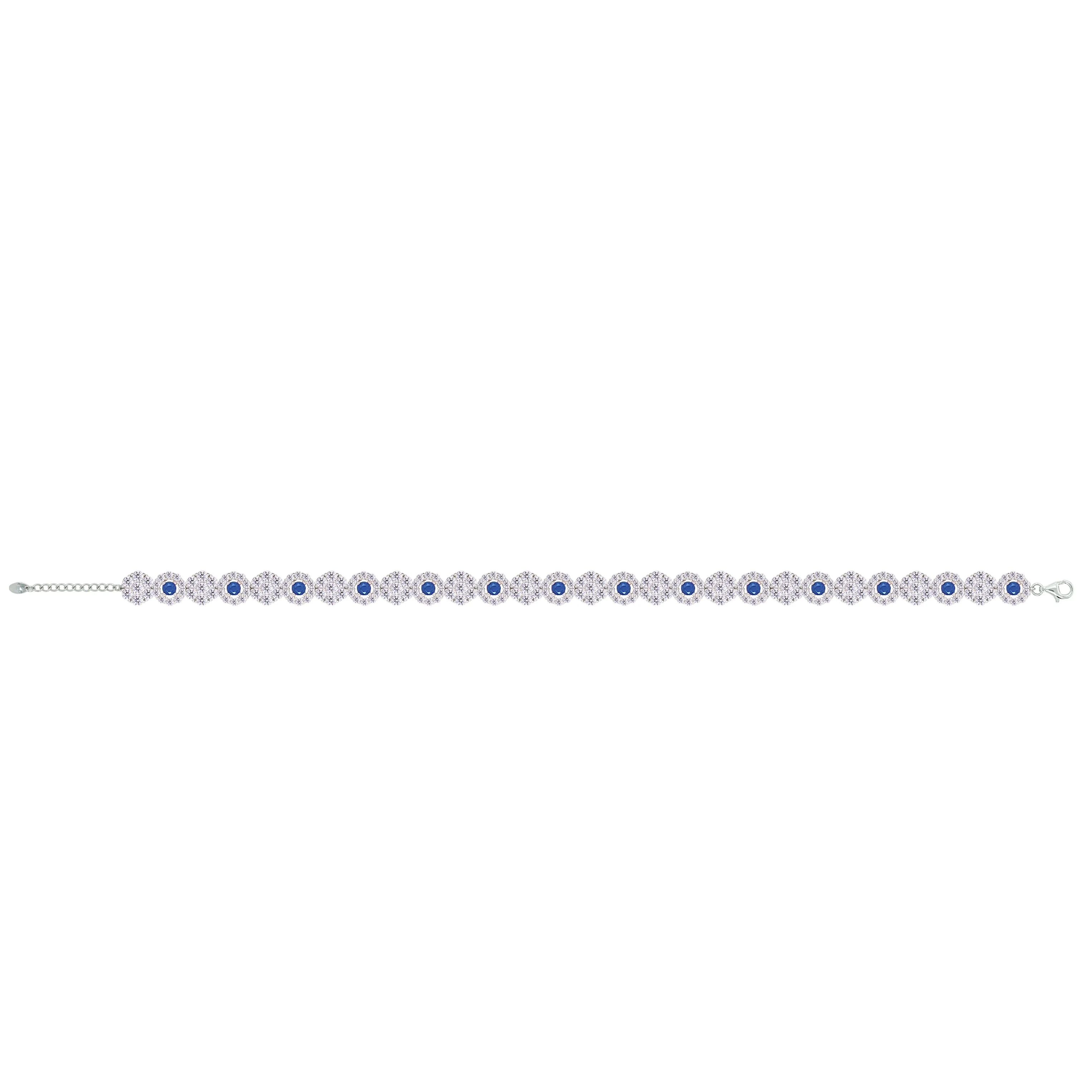 Asfour Crystal Tennis Bracelet With Blue & Clear Round Design In 925 Sterling Silver-BM0110-WB - Image 2