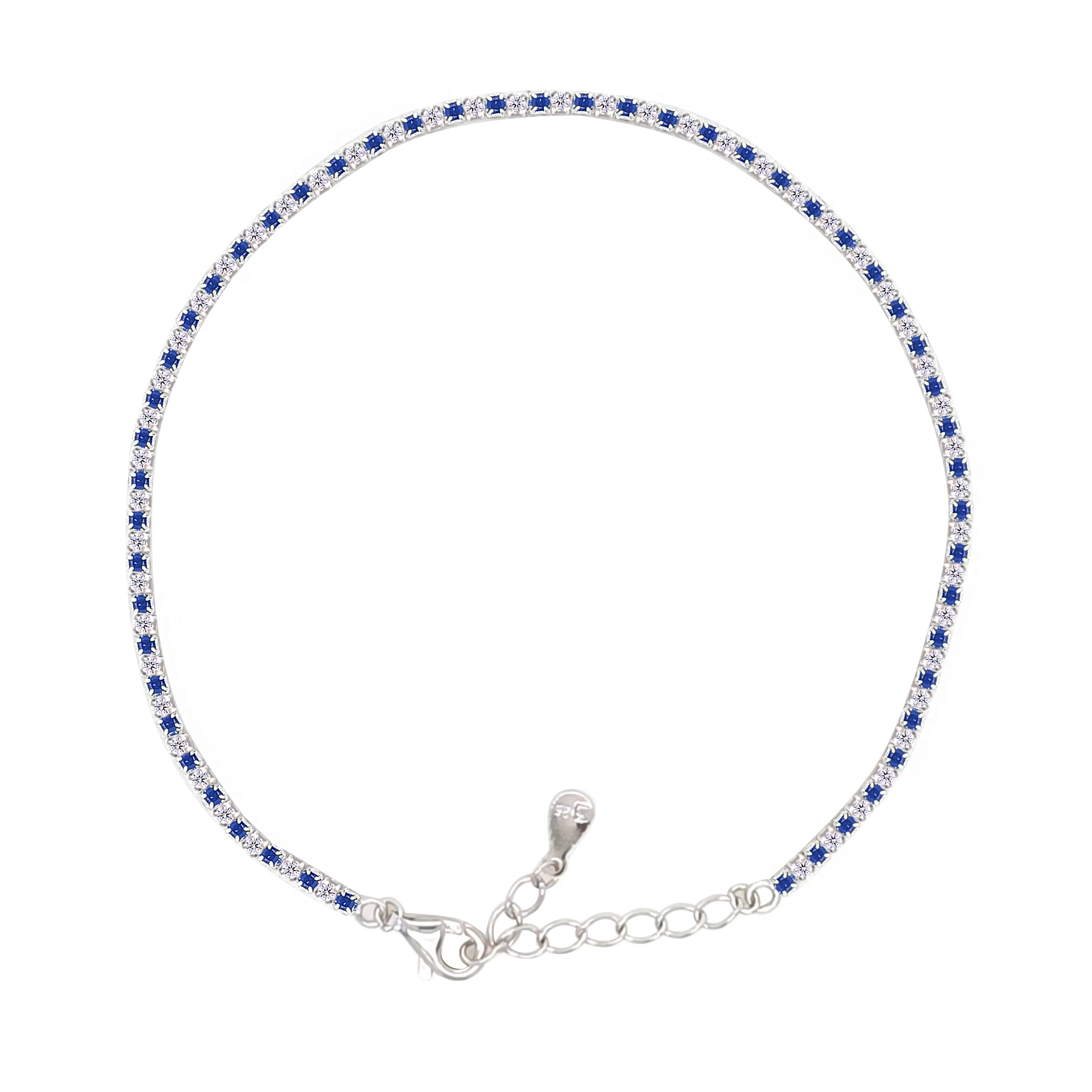Asfour Crystal Tennis Bracelet With Blue & Clear Round Design In 925 Sterling Silver-BM0134-WB