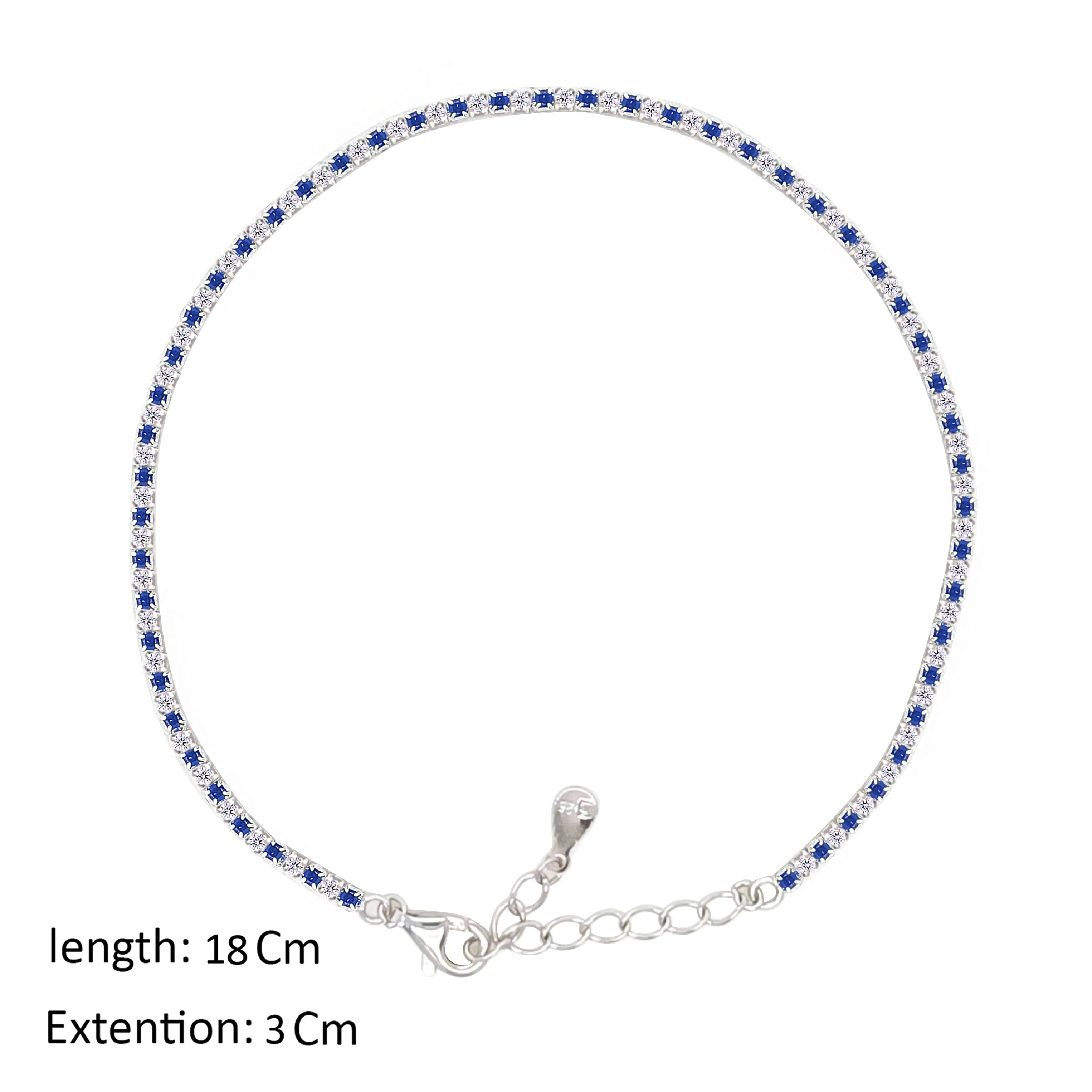 Asfour Crystal Tennis Bracelet With Blue & Clear Round Design In 925 Sterling Silver-BM0134-WB - Image 2