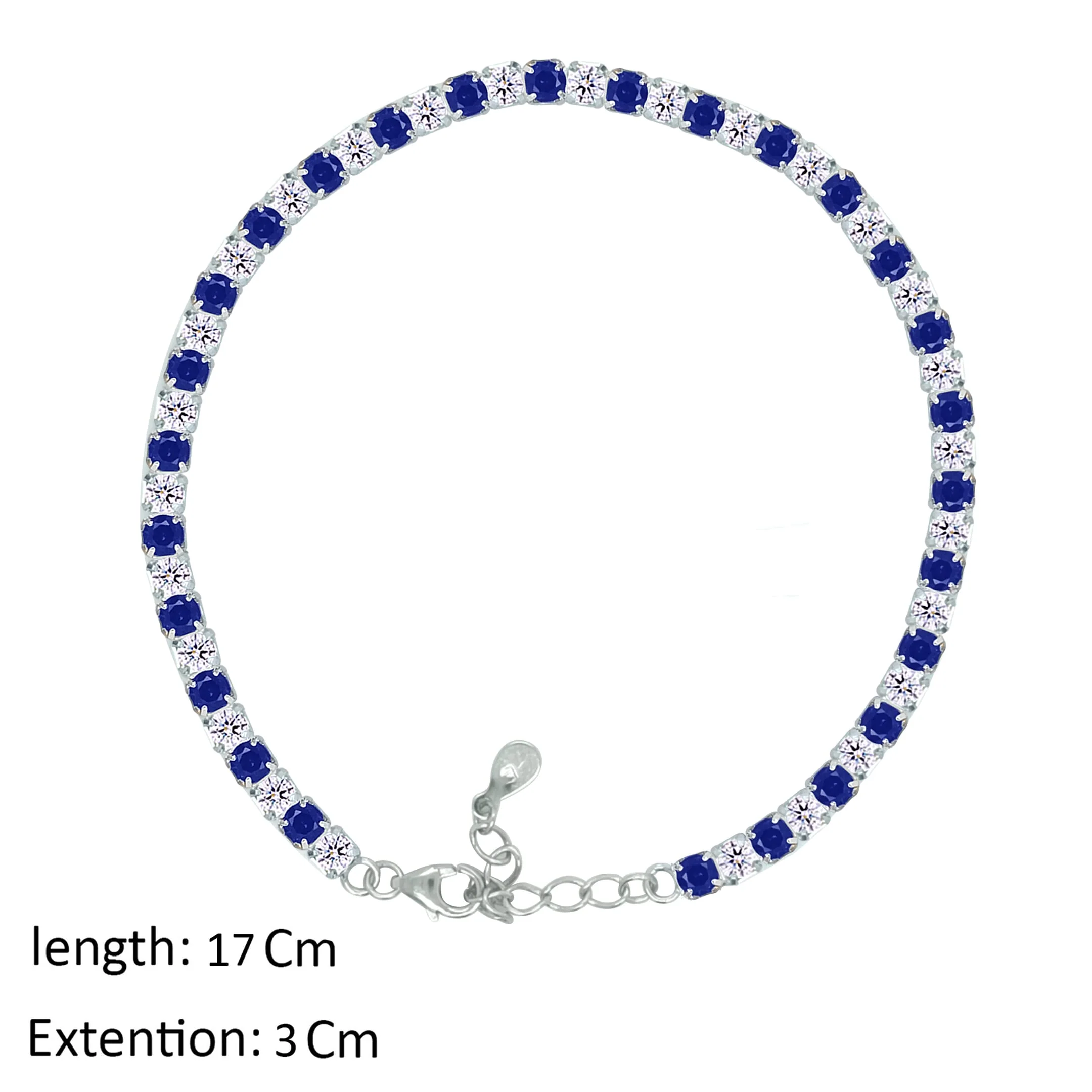 Asfour Crystal Tennis Bracelet With Blue & Clear Zircon In 925 Sterling Silver-BM0003-WB - Image 2