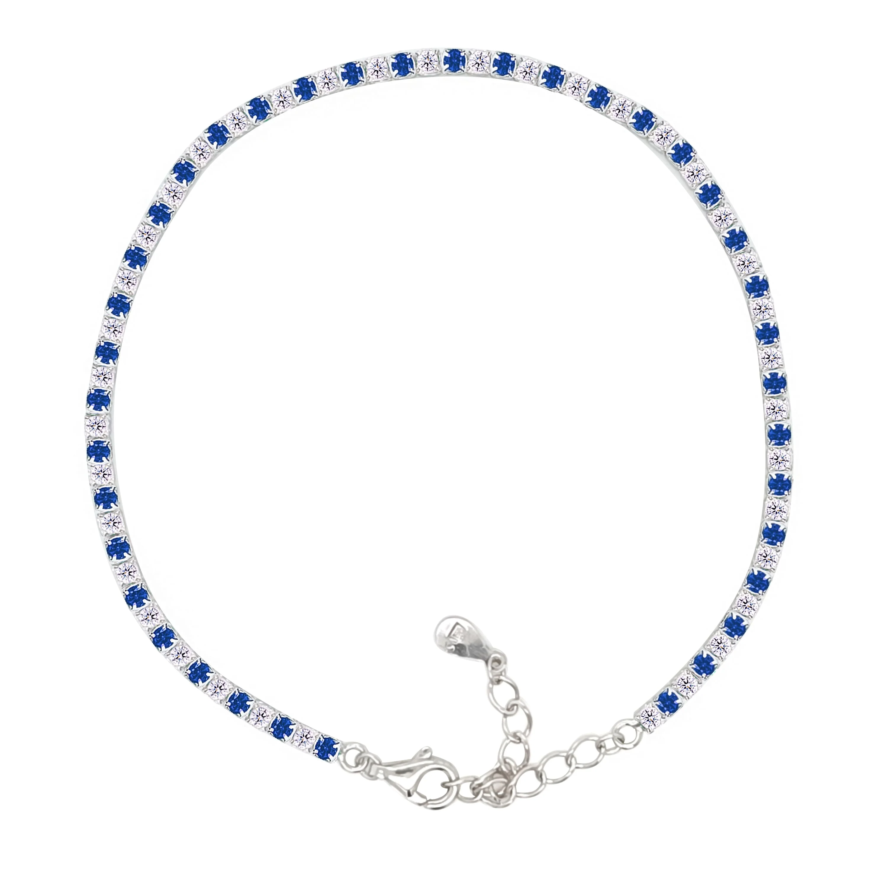 Asfour Crystal Tennis Bracelet With Blue & Clear Zircon In 925 Sterling Silver-BM0133-WB