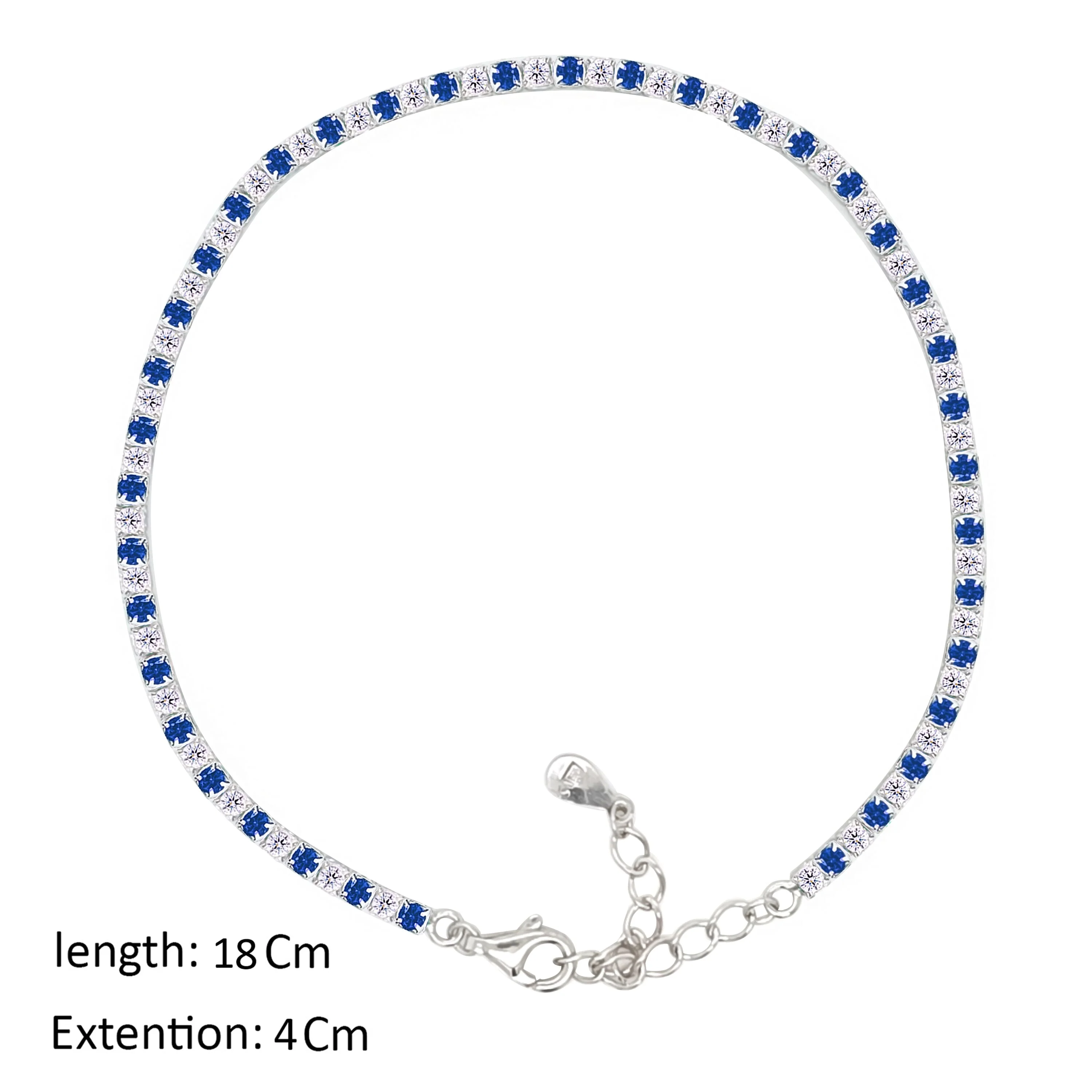 Asfour Crystal Tennis Bracelet With Blue & Clear Zircon In 925 Sterling Silver-BM0133-WB - Image 2