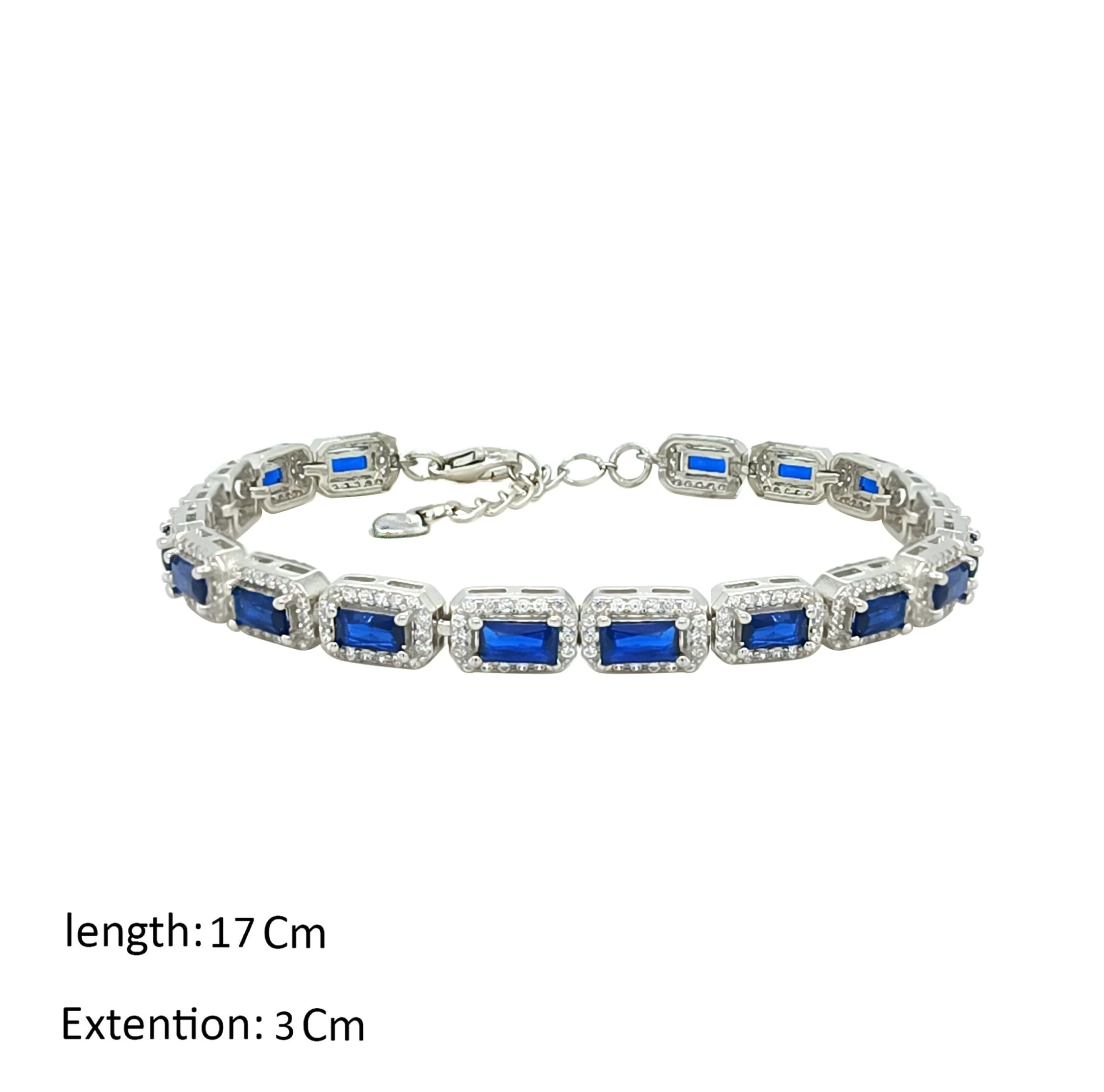 Asfour Crystal Tennis Bracelet With Blue Emerald Design In 925 Sterling Silver-BM0063-Q-WB - Image 2