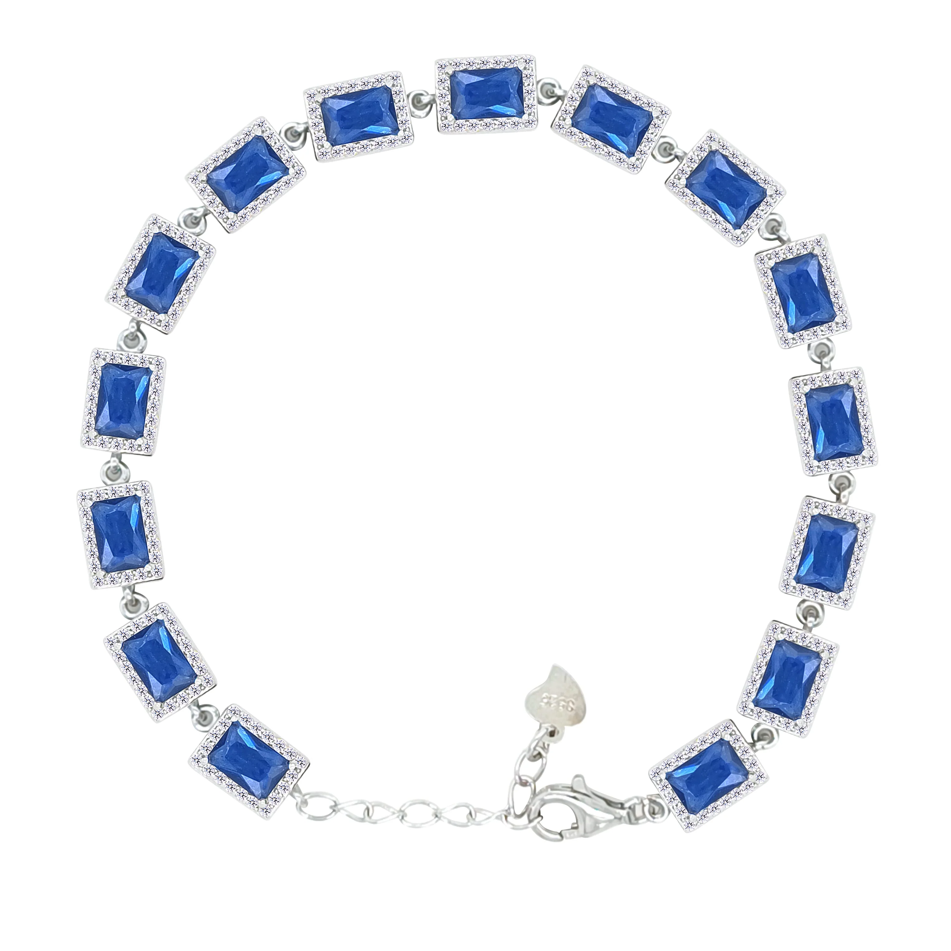 Asfour Crystal Tennis Bracelet With Blue Emerald Zircon Design In 925 Sterling Silver-BD0324-B