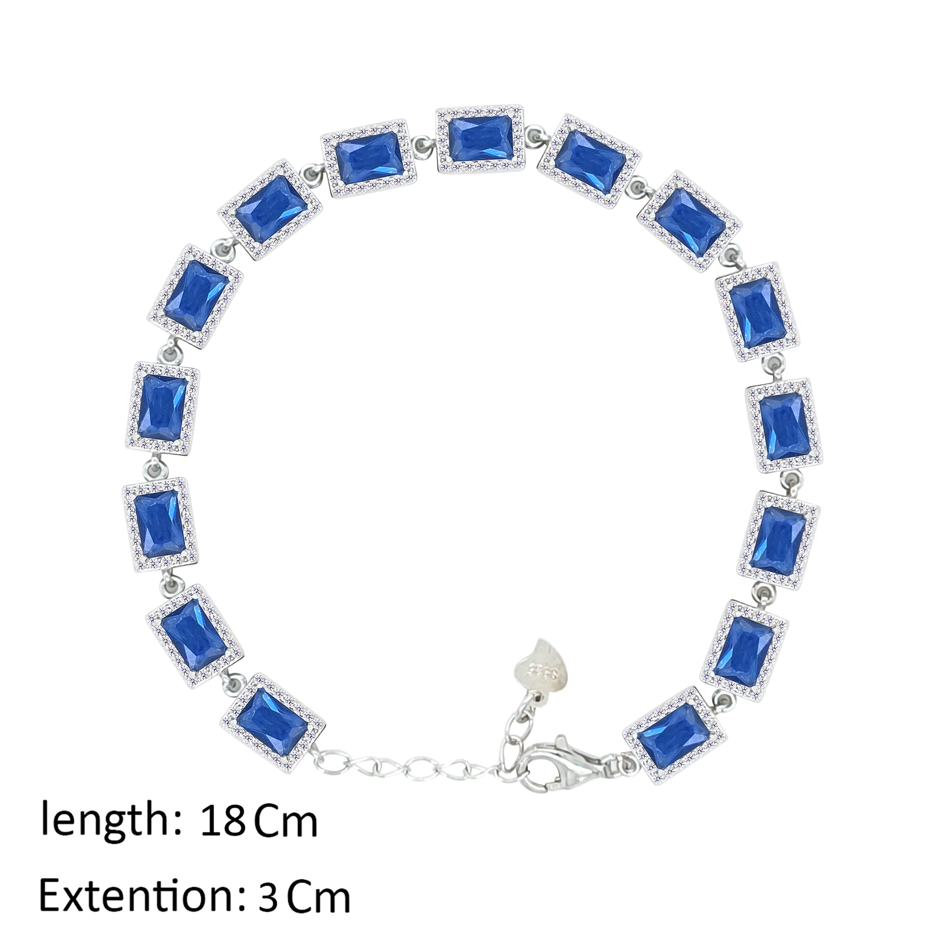 Asfour Crystal Tennis Bracelet With Blue Emerald Zircon Design In 925 Sterling Silver-BD0324-B - Image 2