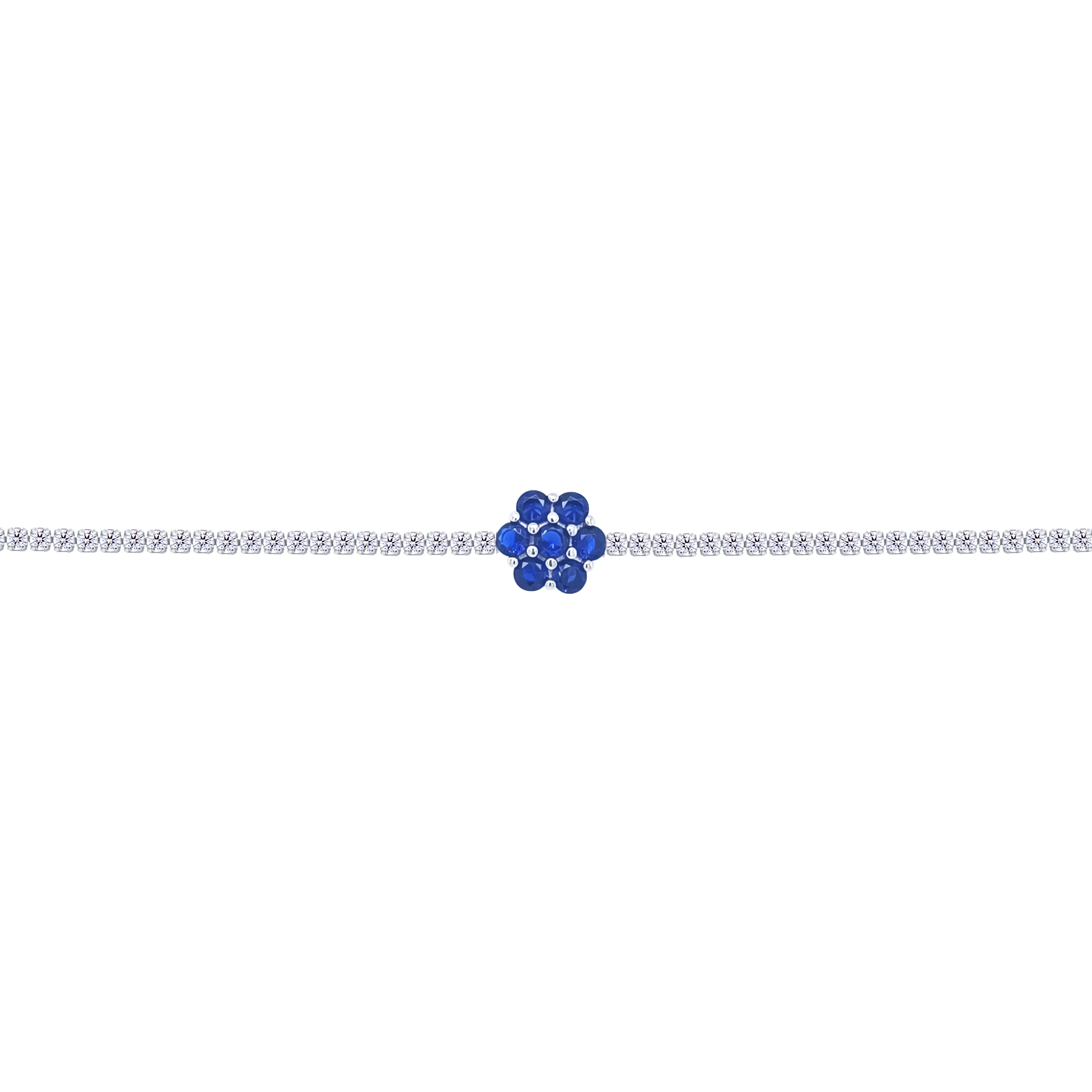Asfour Crystal Tennis Bracelet With Blue Flower Design In 925 Sterling Silver-BD0317-WB - Image 2