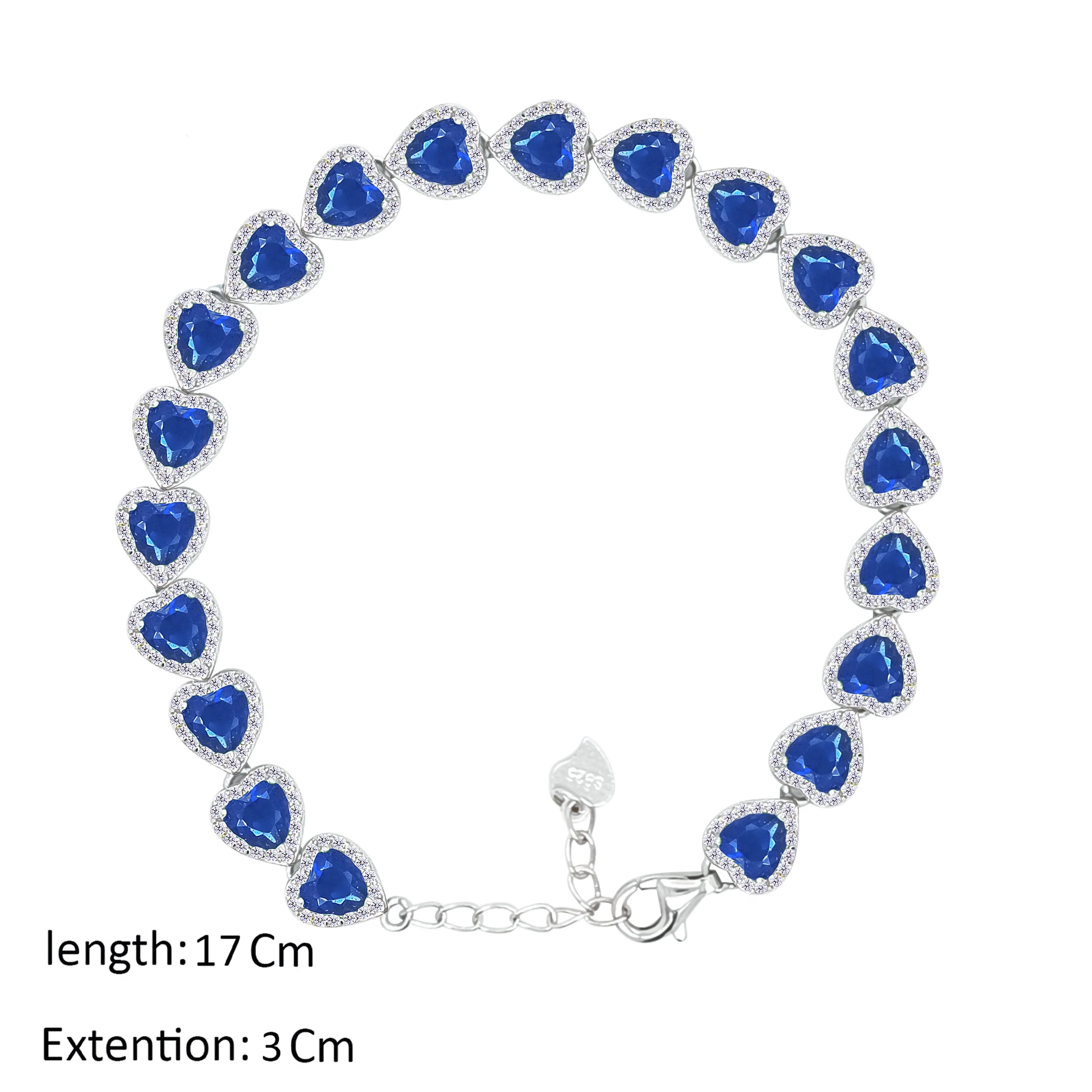 Asfour Crystal Tennis Bracelet With Blue Hearts Design In 925 Sterling Silver-BD0322-B - Image 2