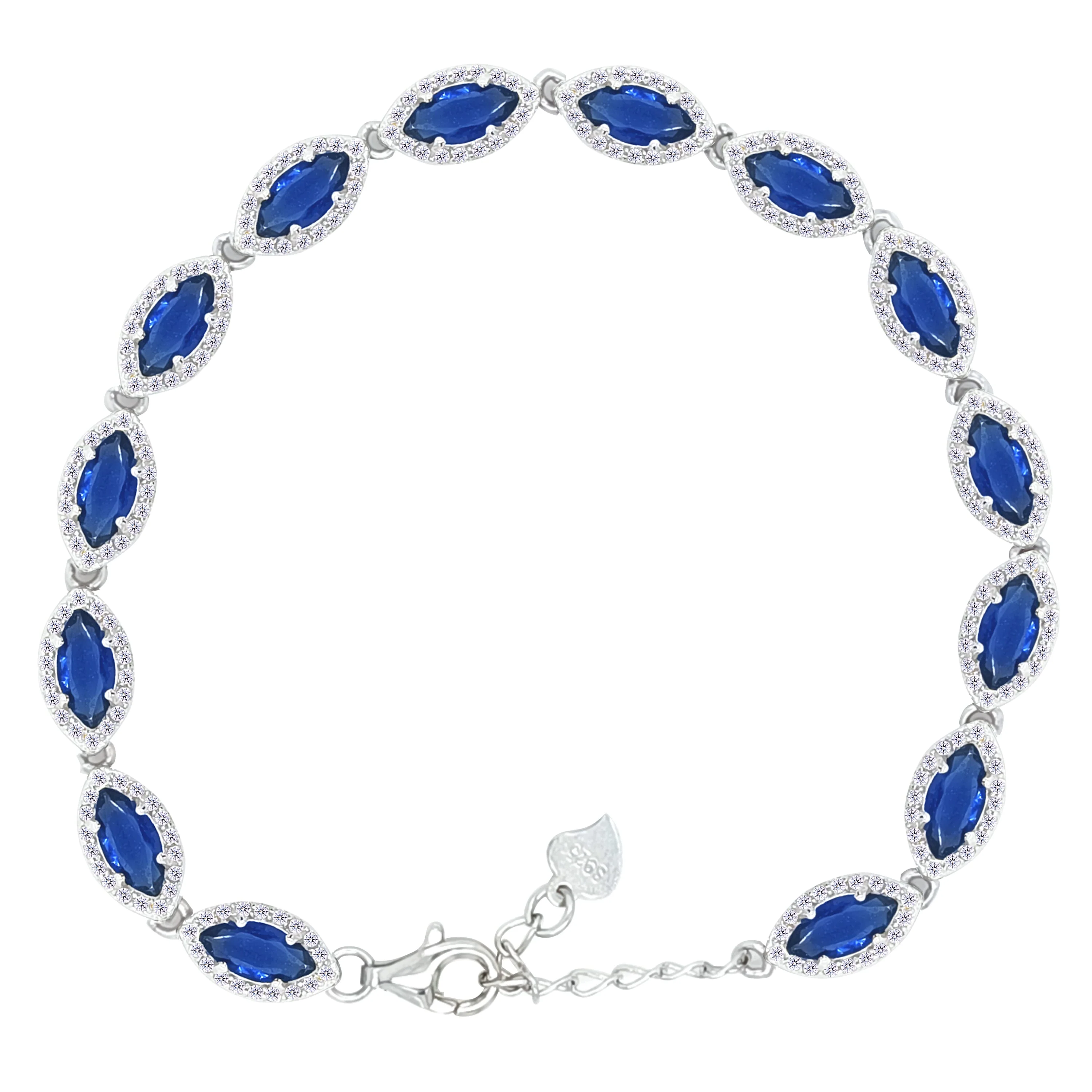Asfour Crystal Tennis Bracelet With Blue Marquise Design In 925 Sterling Silver-BD0274-B