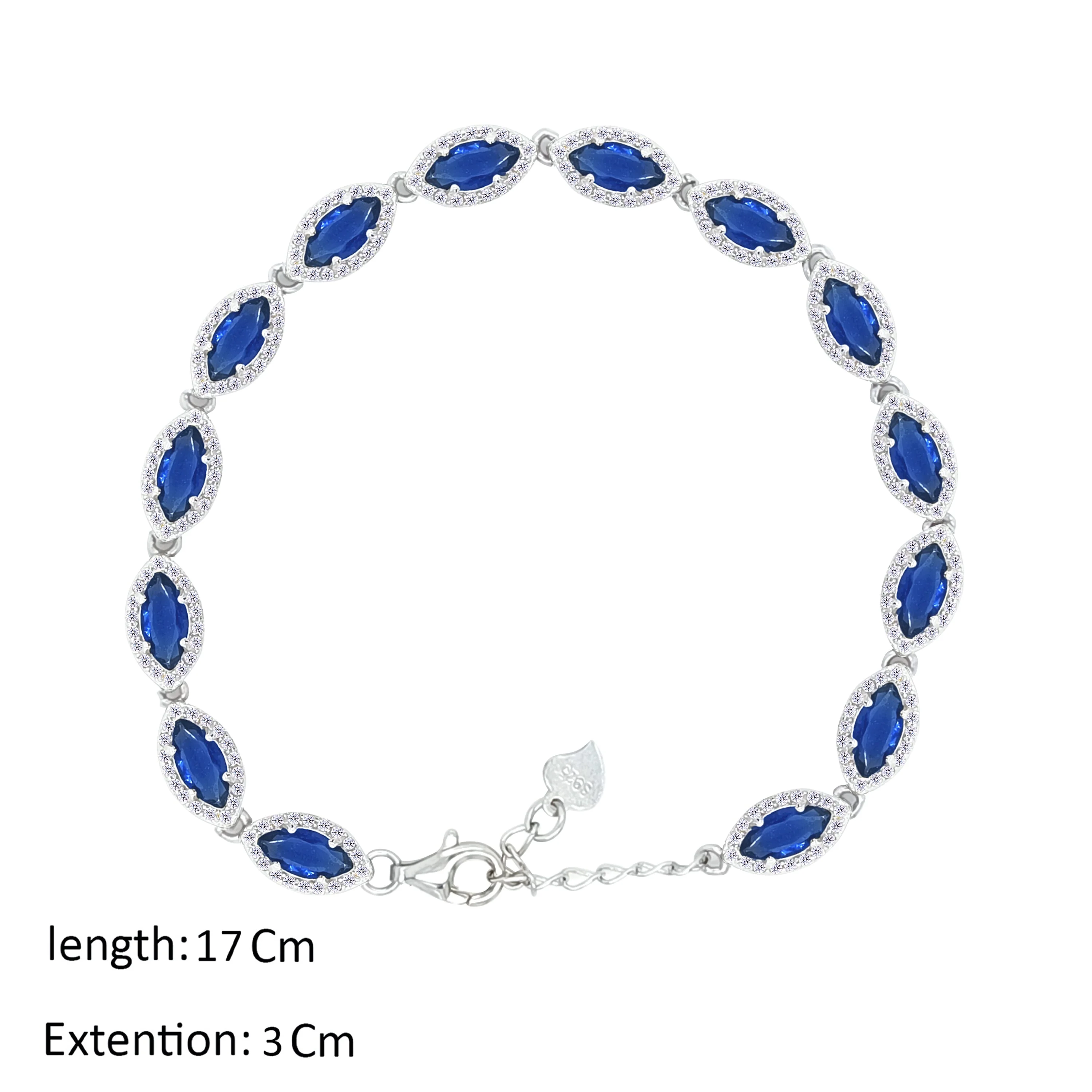 Asfour Crystal Tennis Bracelet With Blue Marquise Design In 925 Sterling Silver-BD0274-B - Image 2