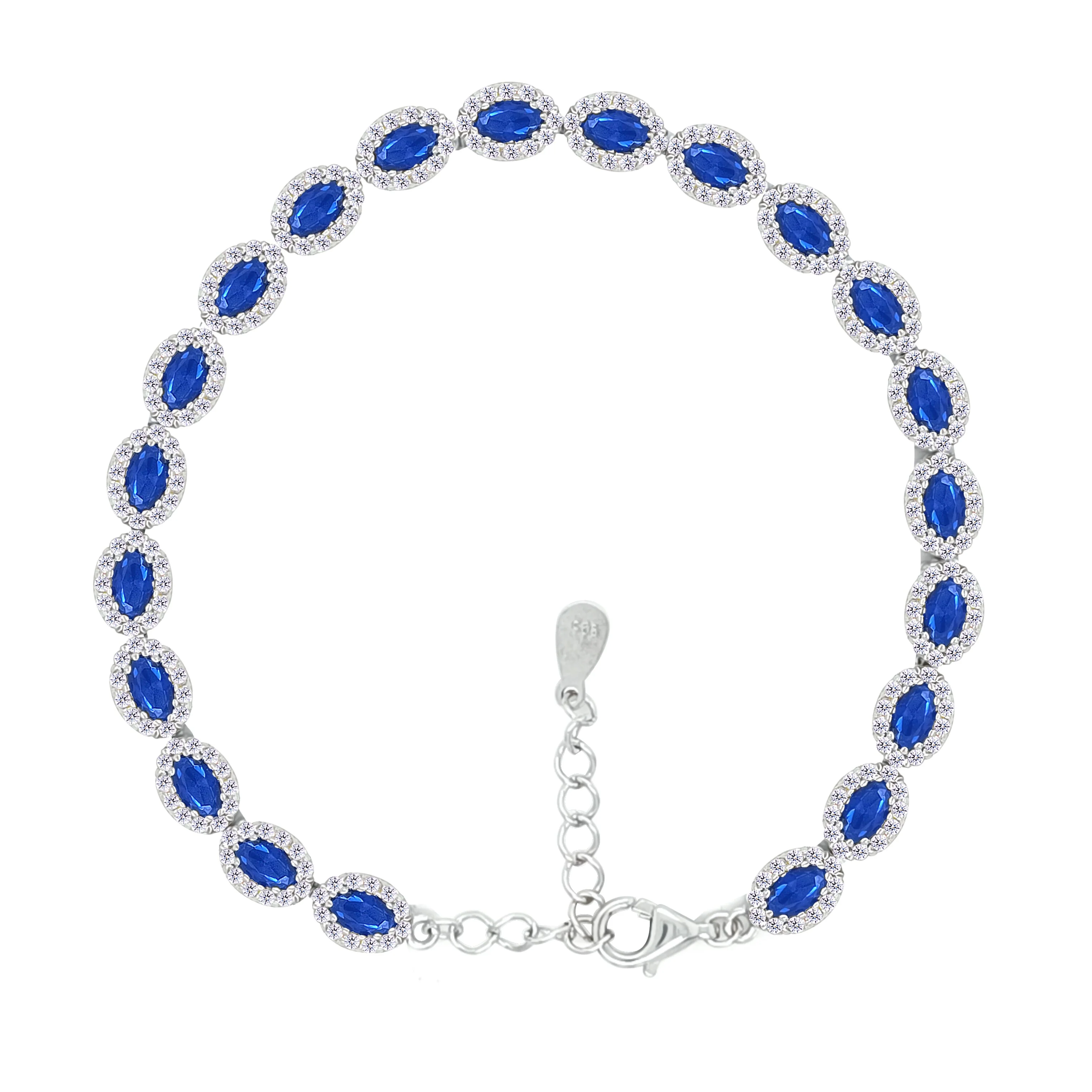 Asfour Crystal Tennis Bracelet With Blue Oval Design In 925 Sterling Silver-BD0286-WB