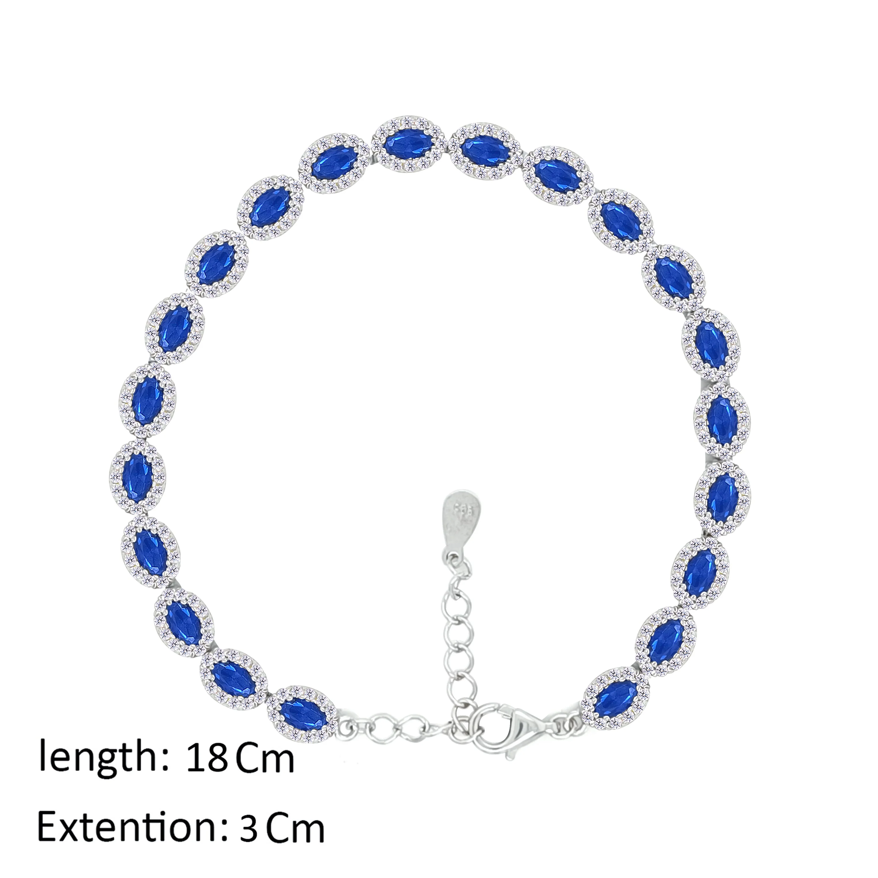 Asfour Crystal Tennis Bracelet With Blue Oval Design In 925 Sterling Silver-BD0286-WB - Image 2