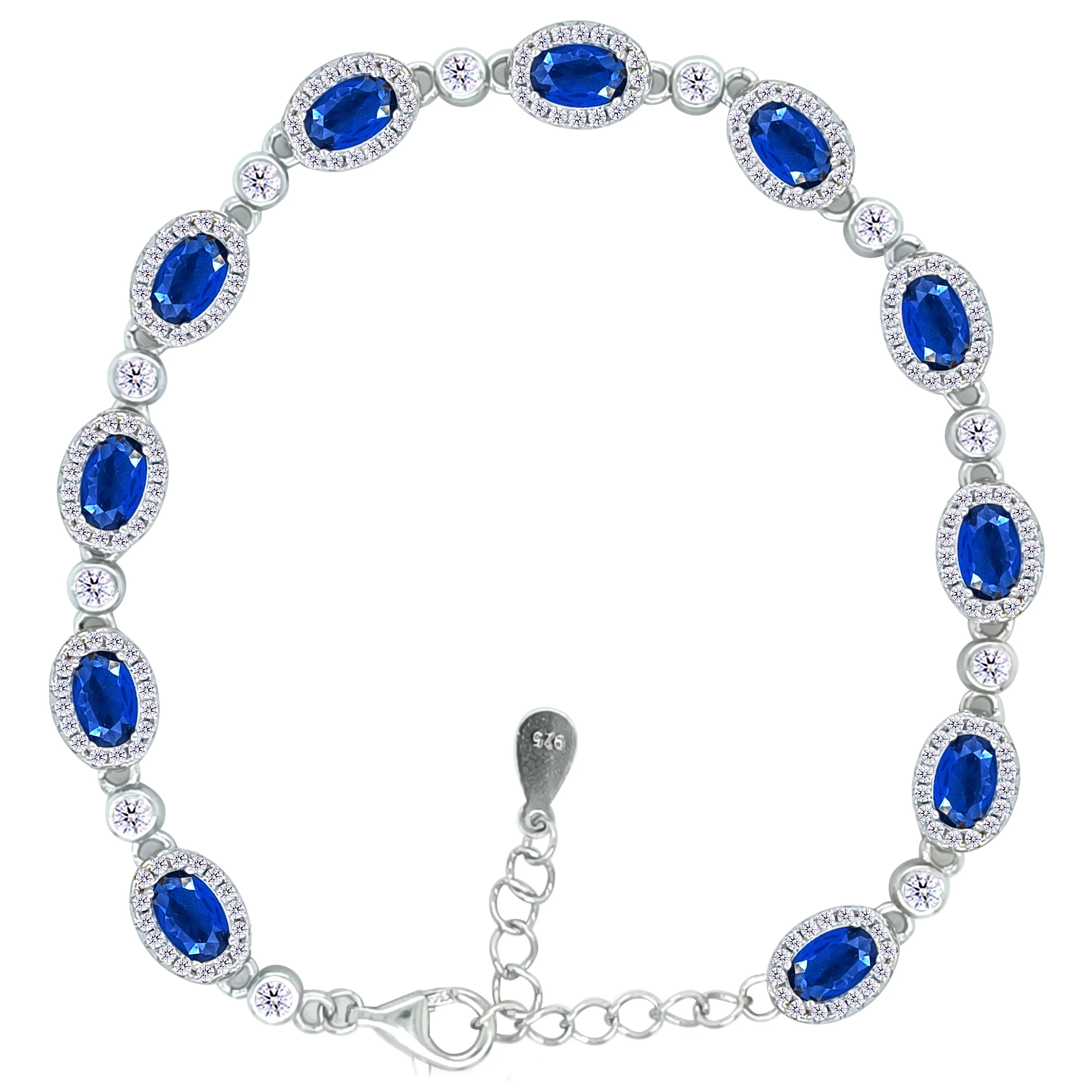 Asfour Crystal Tennis Bracelet With Blue Oval Design In 925 Sterling Silver-BD0288-B