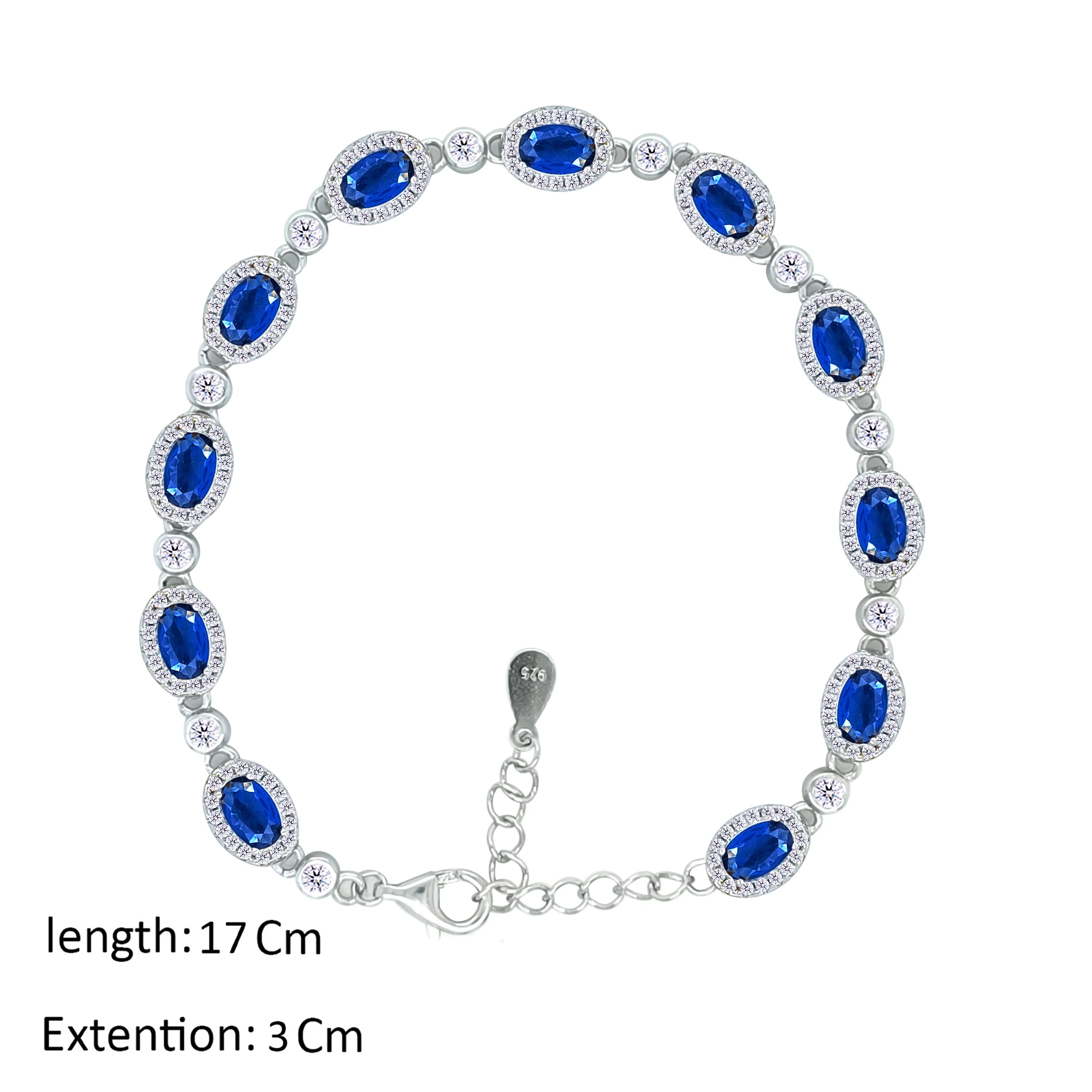 Asfour Crystal Tennis Bracelet With Blue Oval Design In 925 Sterling Silver-BD0288-B - Image 2
