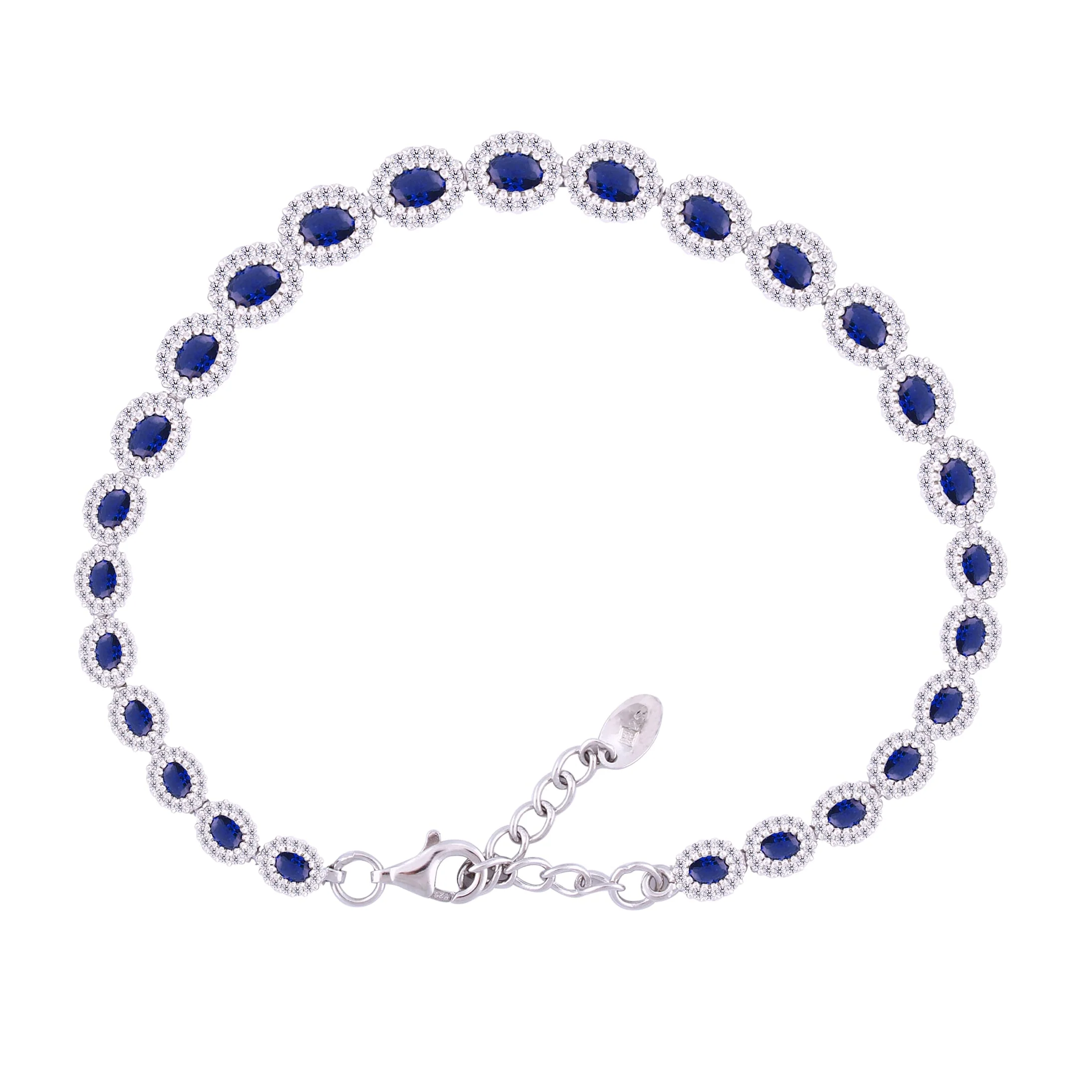 Asfour Crystal Tennis Bracelet With Blue Oval Design In 925 Sterling Silver-BM0020-WB