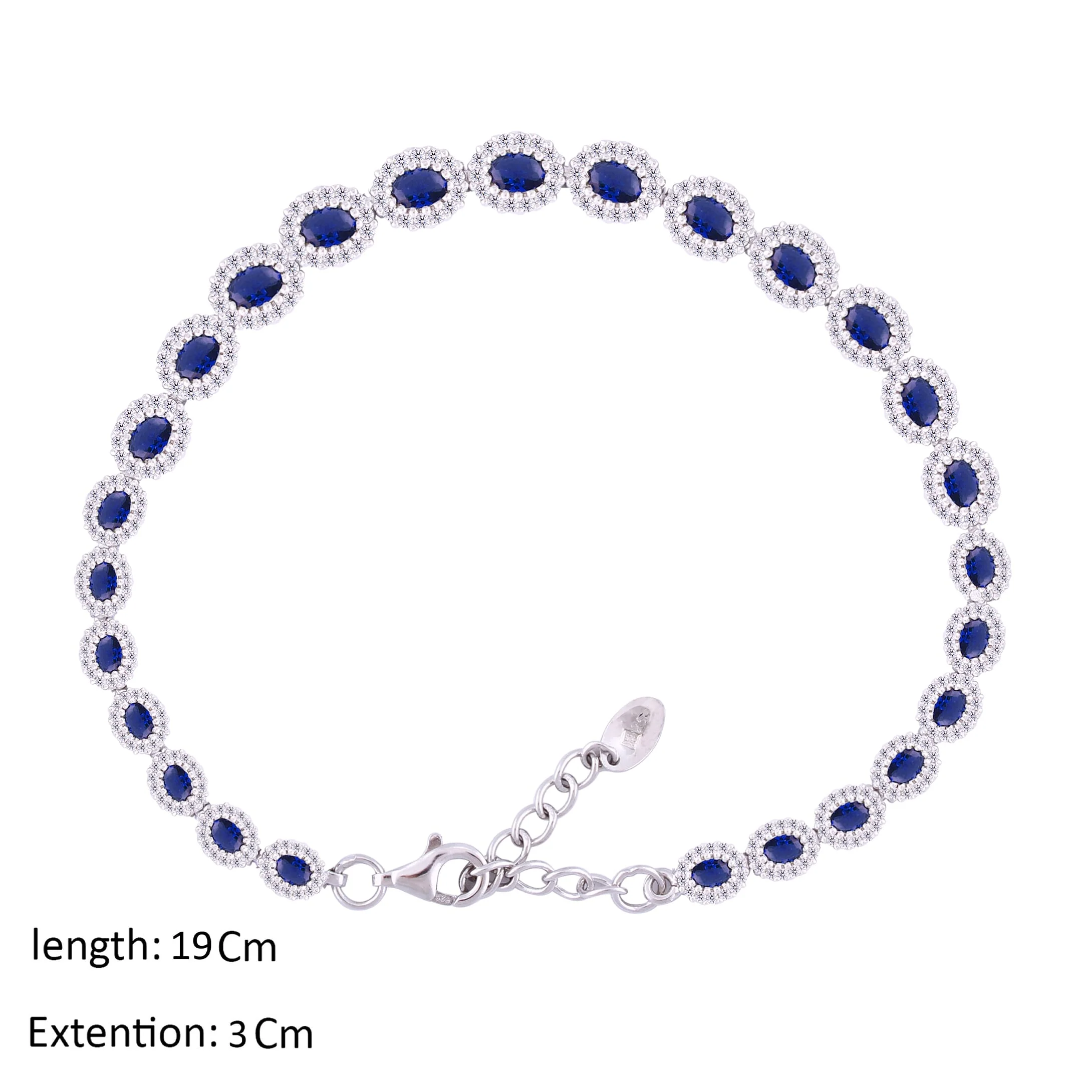 Asfour Crystal Tennis Bracelet With Blue Oval Design In 925 Sterling Silver-BM0020-WB - Image 2