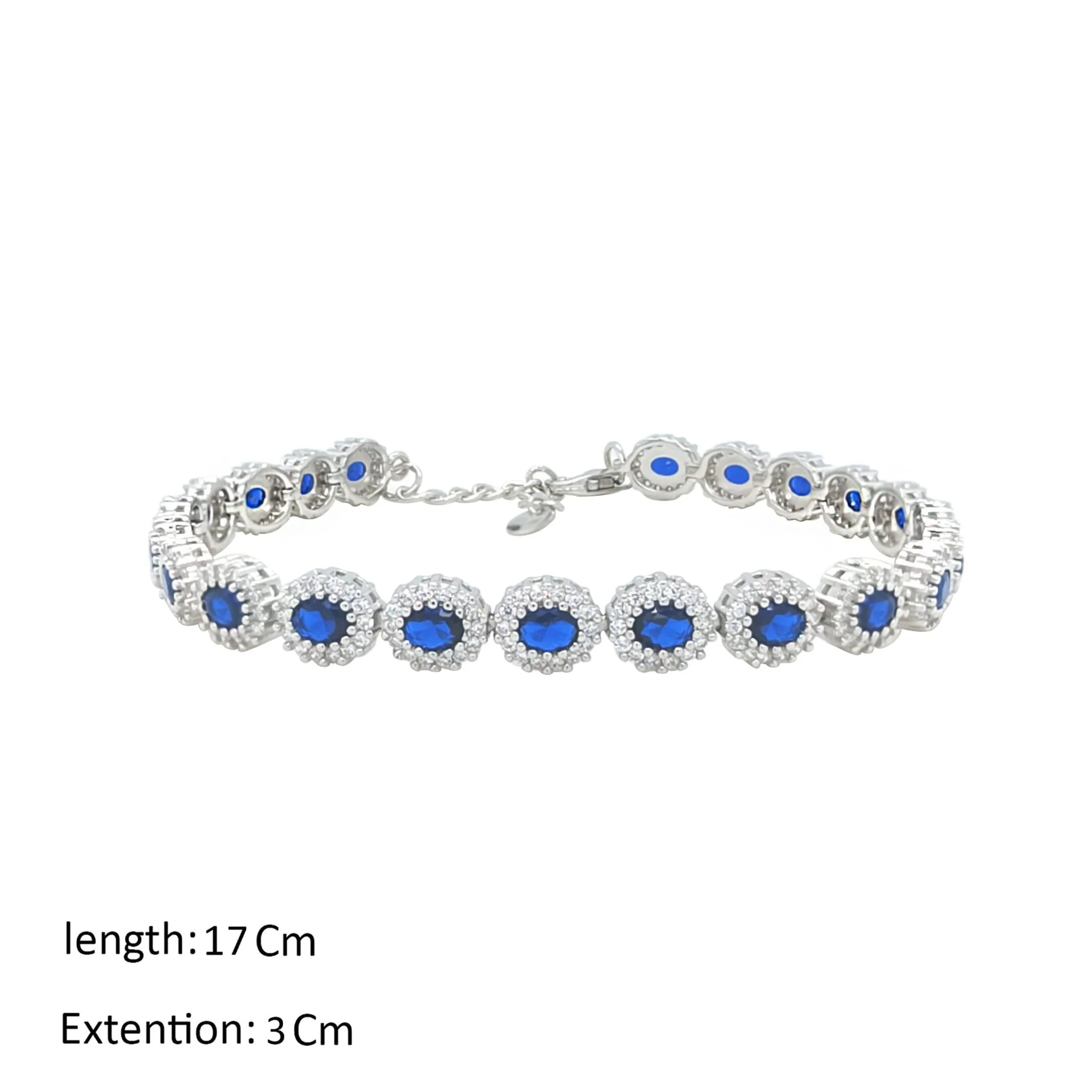 Asfour Crystal Tennis Bracelet With Blue Oval Design In 925 Sterling Silver-BM0065-WB - Image 2