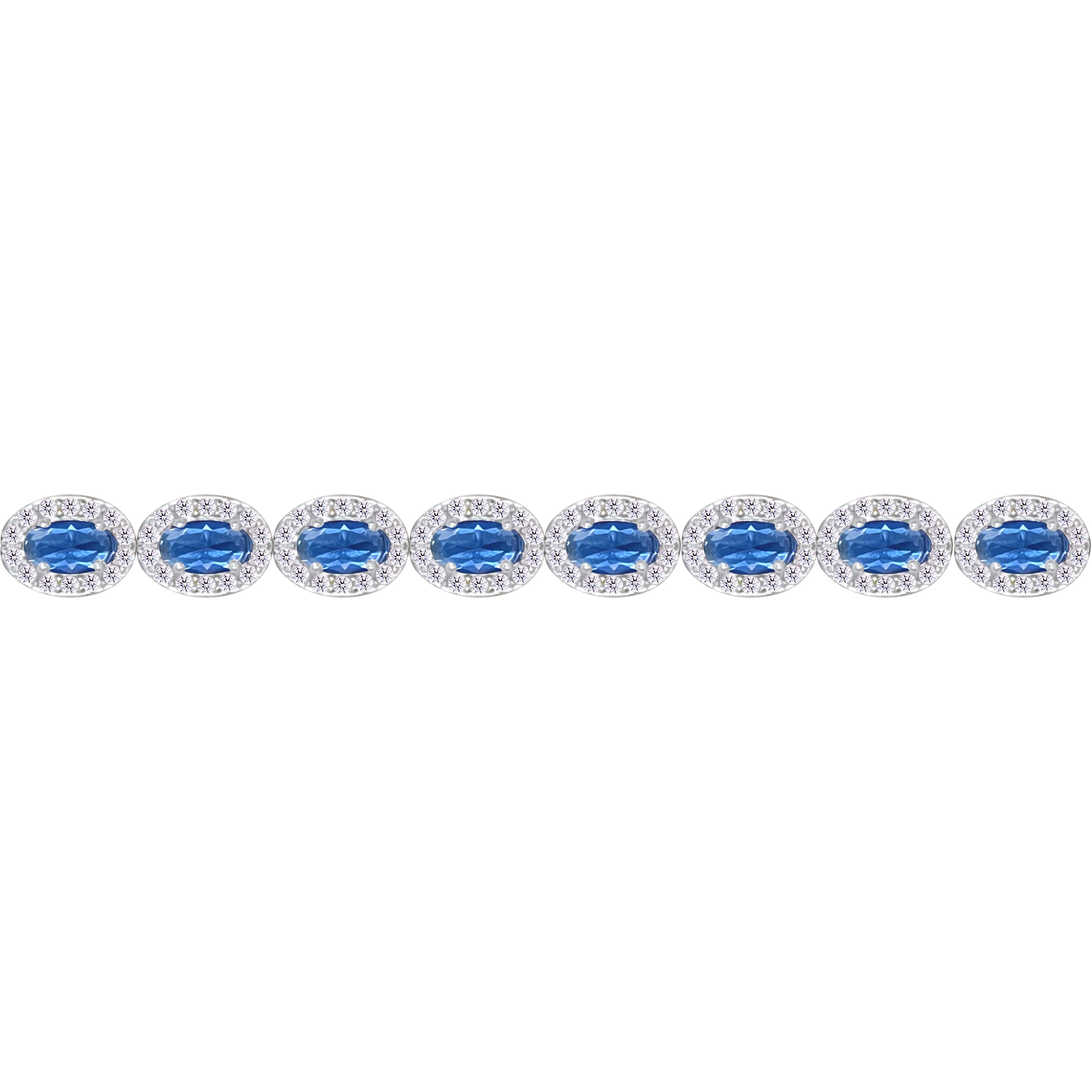 Asfour Crystal Tennis Bracelet With Blue Oval Design In 925 Sterling Silver-BM0165-WB
