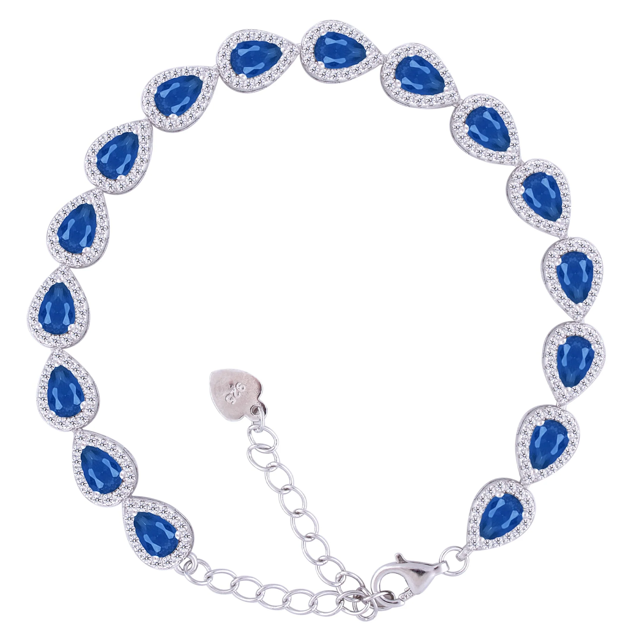 Asfour Crystal Tennis Bracelet With Blue Pear Design In 925 Sterling Silver-BD0062-B