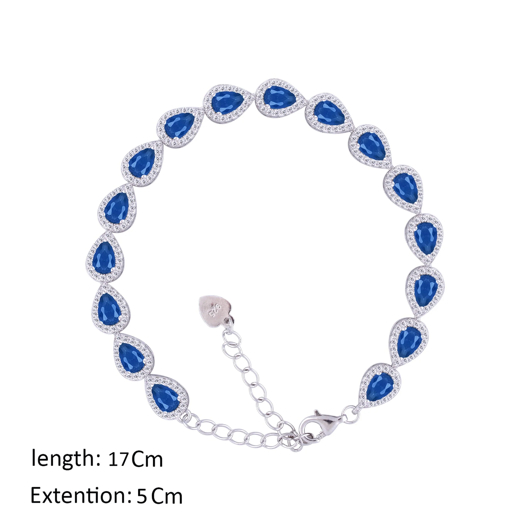 Asfour Crystal Tennis Bracelet With Blue Pear Design In 925 Sterling Silver-BD0062-B - Image 2