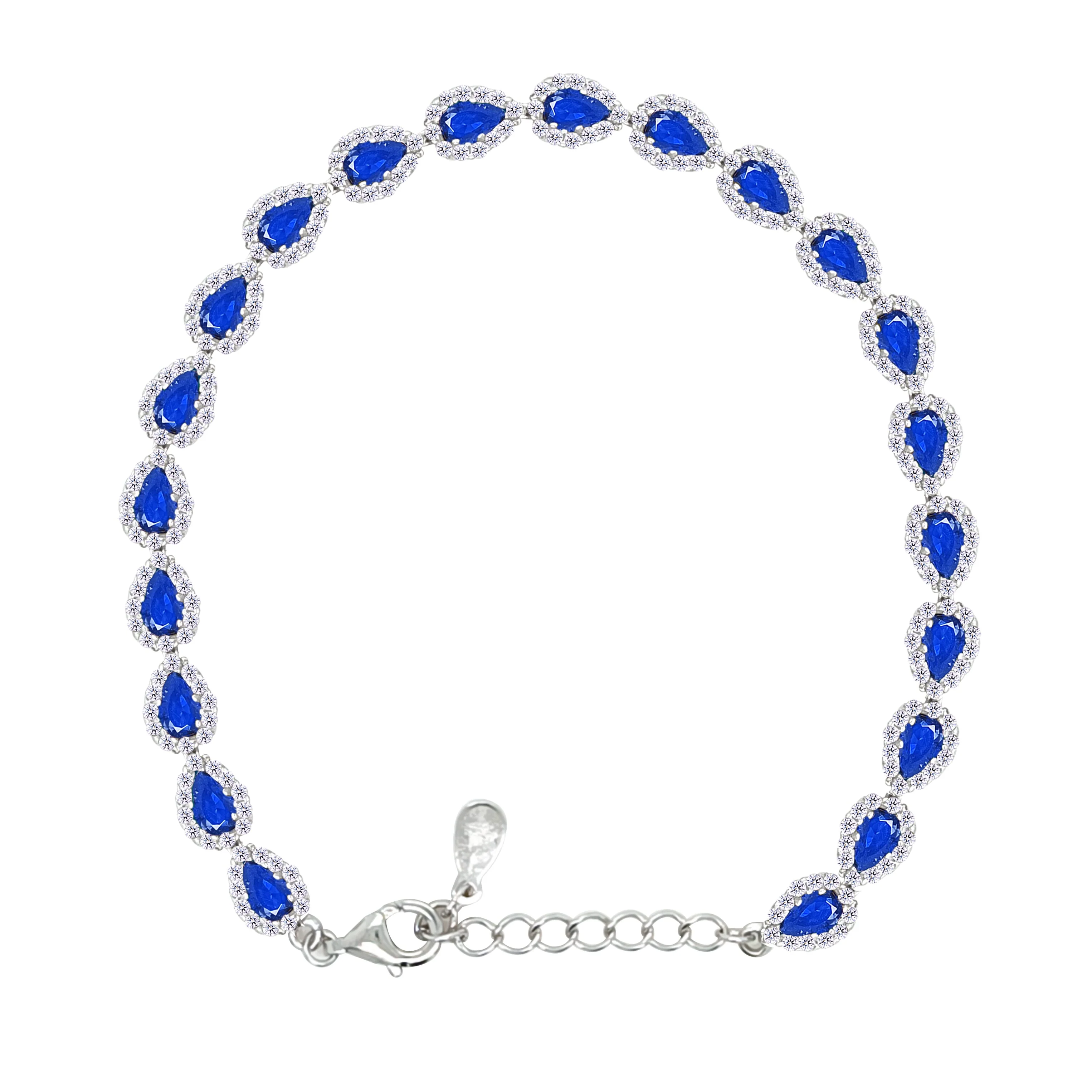 Asfour Crystal Tennis Bracelet With Blue Pear Design In 925 Sterling Silver-BD0287-WB