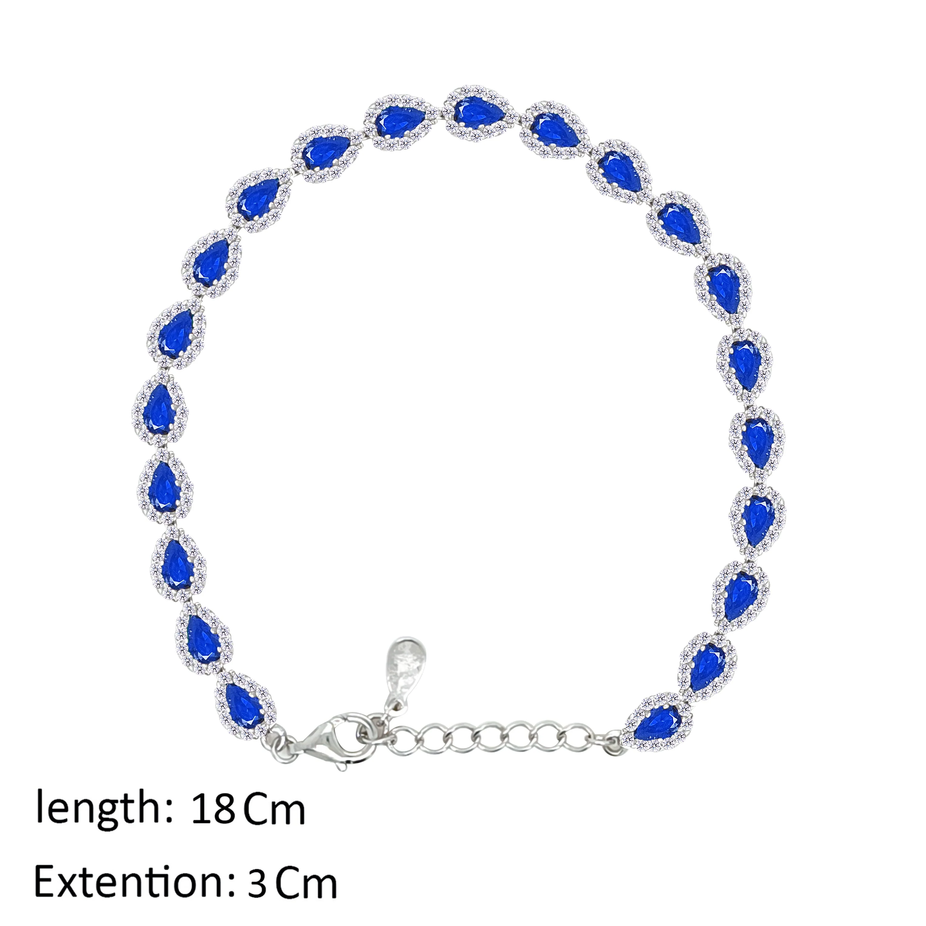 Asfour Crystal Tennis Bracelet With Blue Pear Design In 925 Sterling Silver-BD0287-WB - Image 2