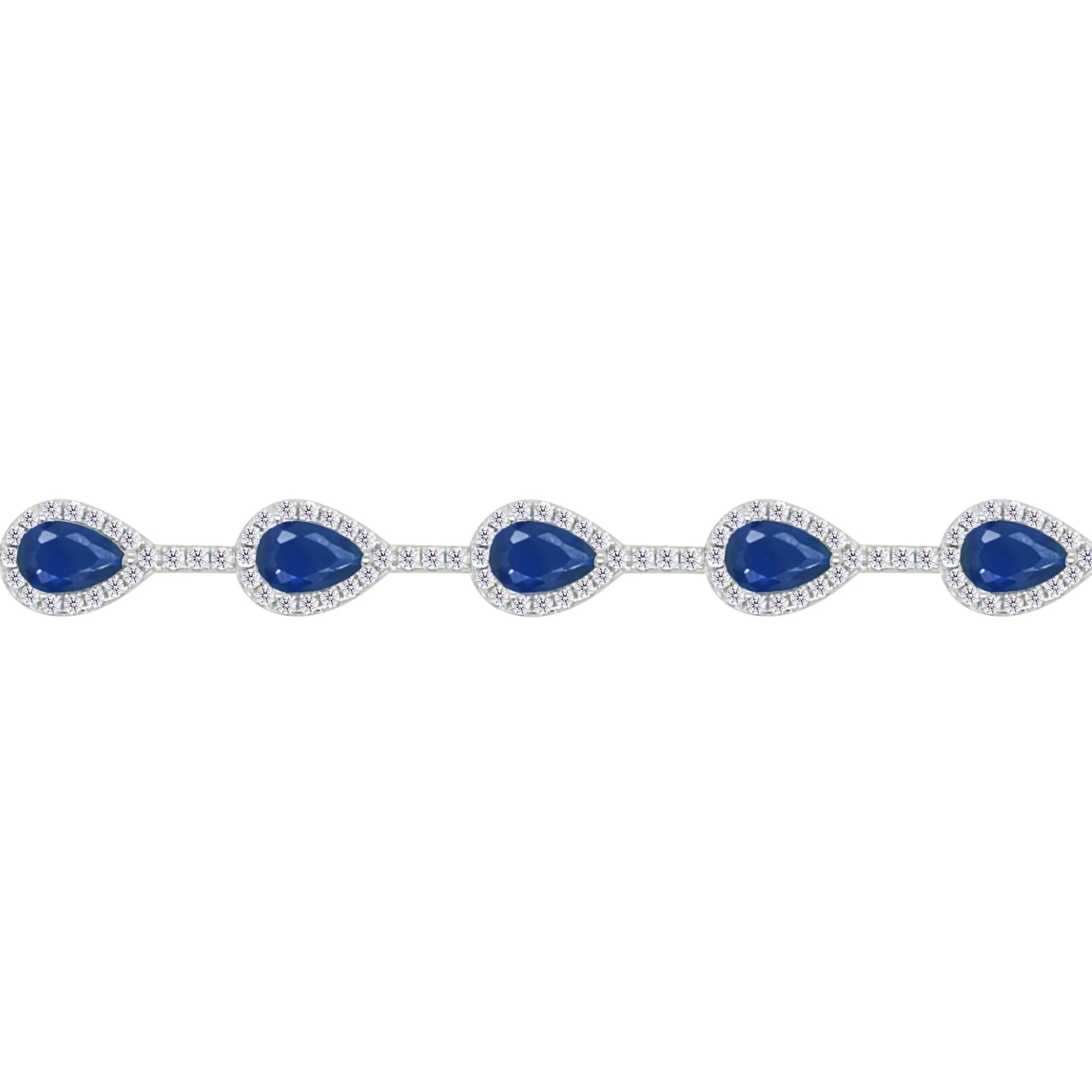Asfour Crystal Tennis Bracelet With Blue Pear Design In 925 Sterling Silver-BM0083-WB