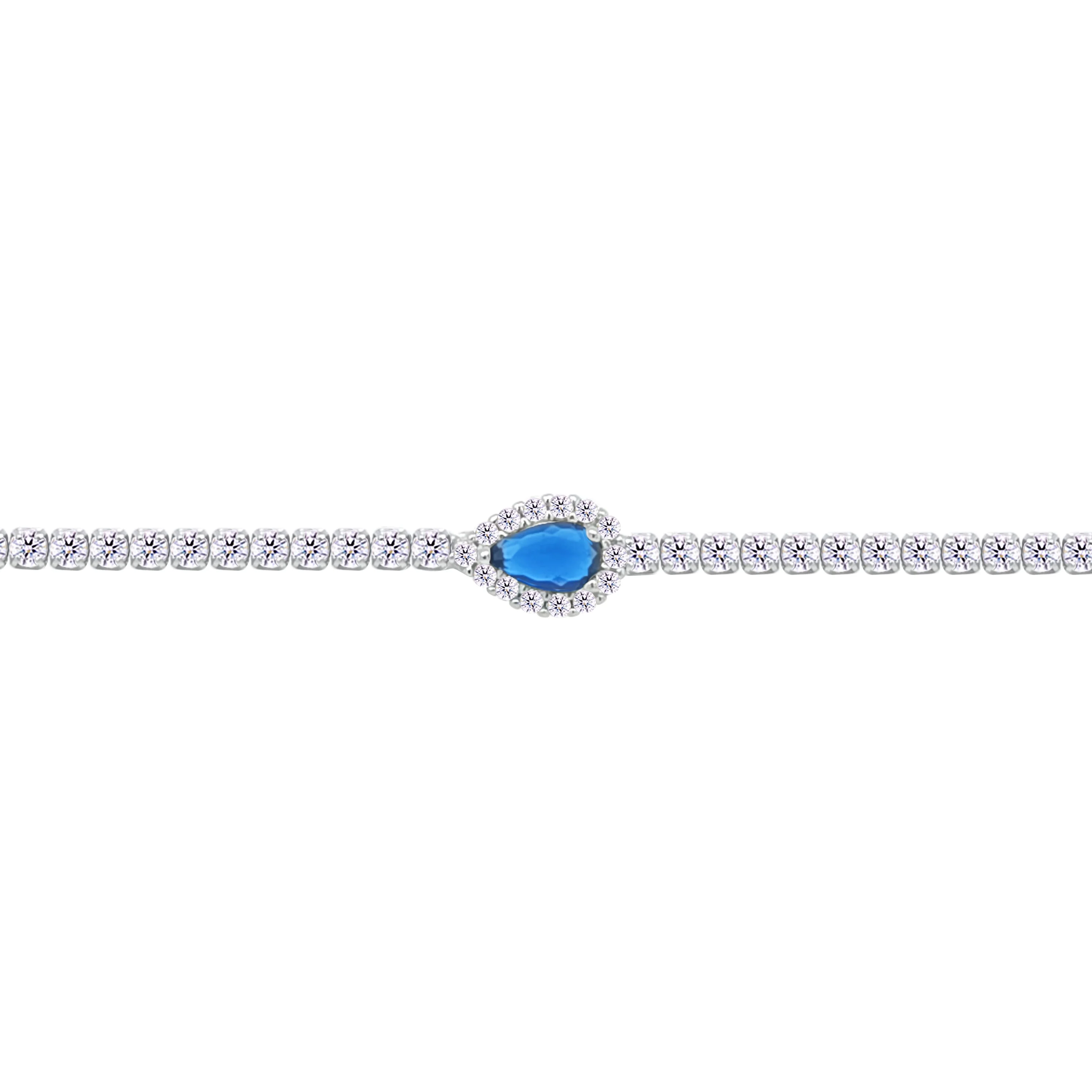 Asfour Crystal Tennis Bracelet With Blue Pear Zircon Stone In 925 Sterling Silver-BM0163-WB