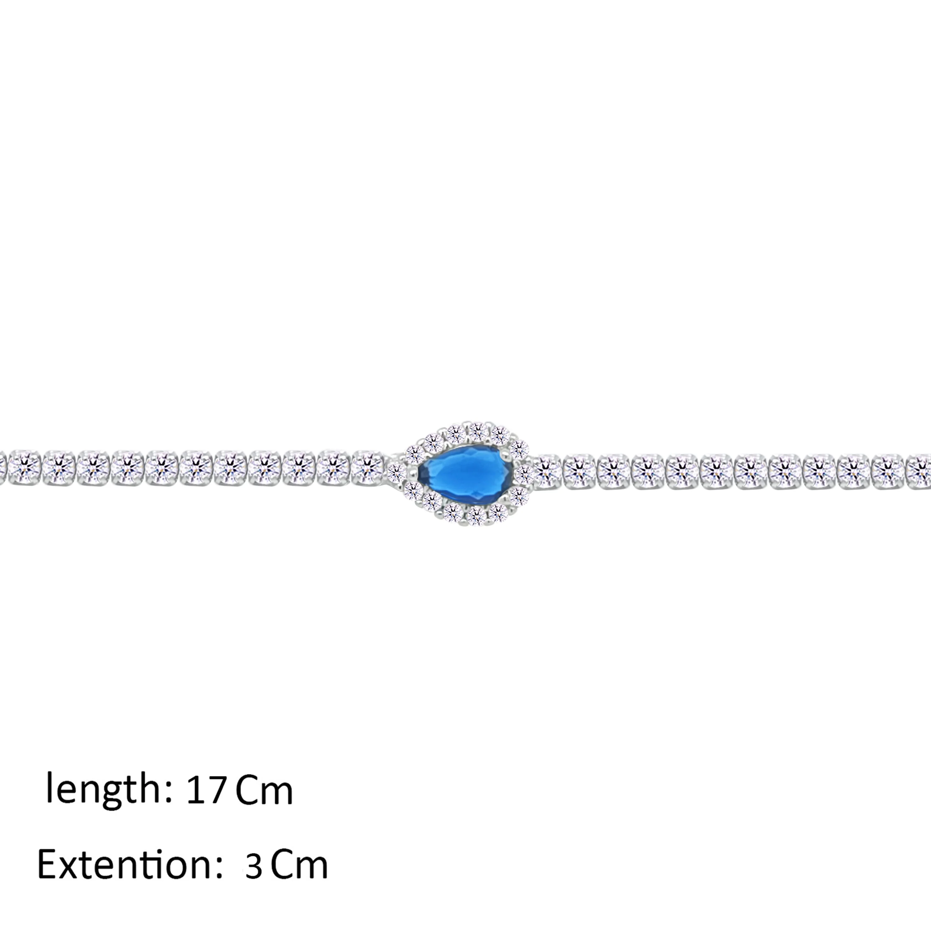 Asfour Crystal Tennis Bracelet With Blue Pear Zircon Stone In 925 Sterling Silver-BM0163-WB - Image 2