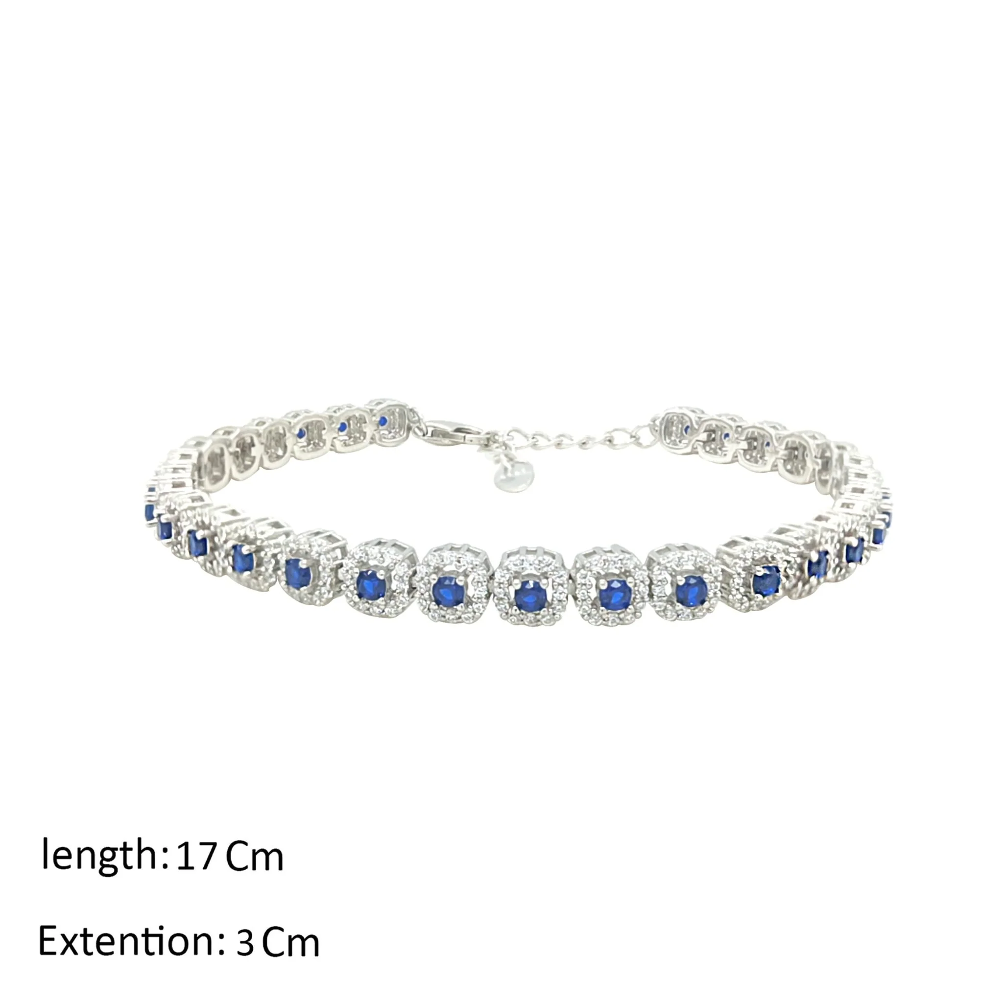 Asfour Crystal Tennis Bracelet With Blue Round Design In 925 Sterling Silver-BM0067-WB - Image 2