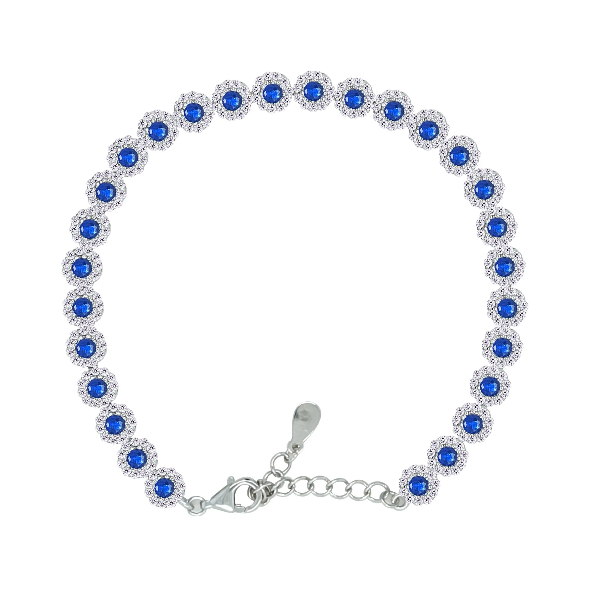 Asfour Crystal Tennis Bracelet With Blue Round Design In 925 Sterling Silver-BM0089-WB