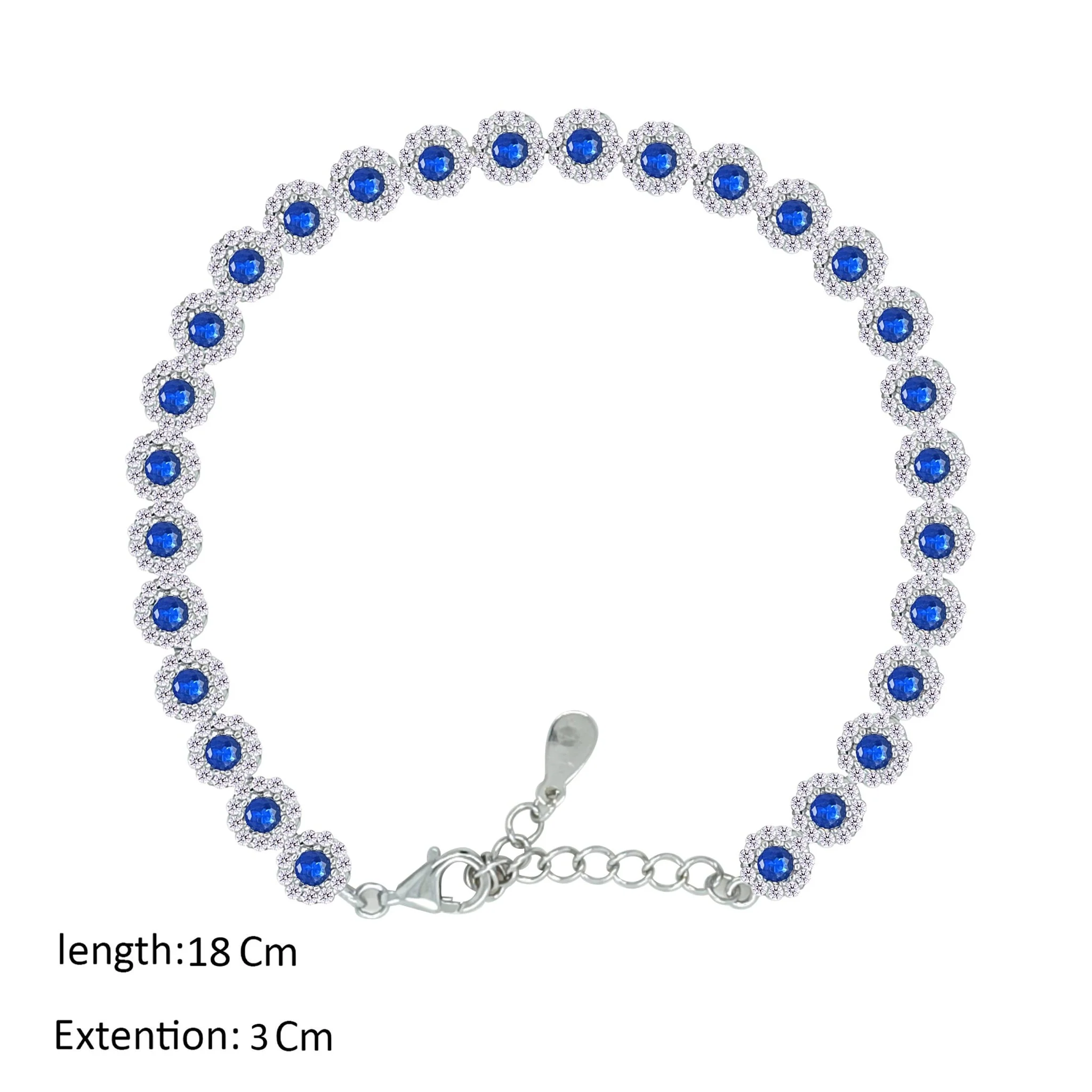Asfour Crystal Tennis Bracelet With Blue Round Design In 925 Sterling Silver-BM0089-WB - Image 2