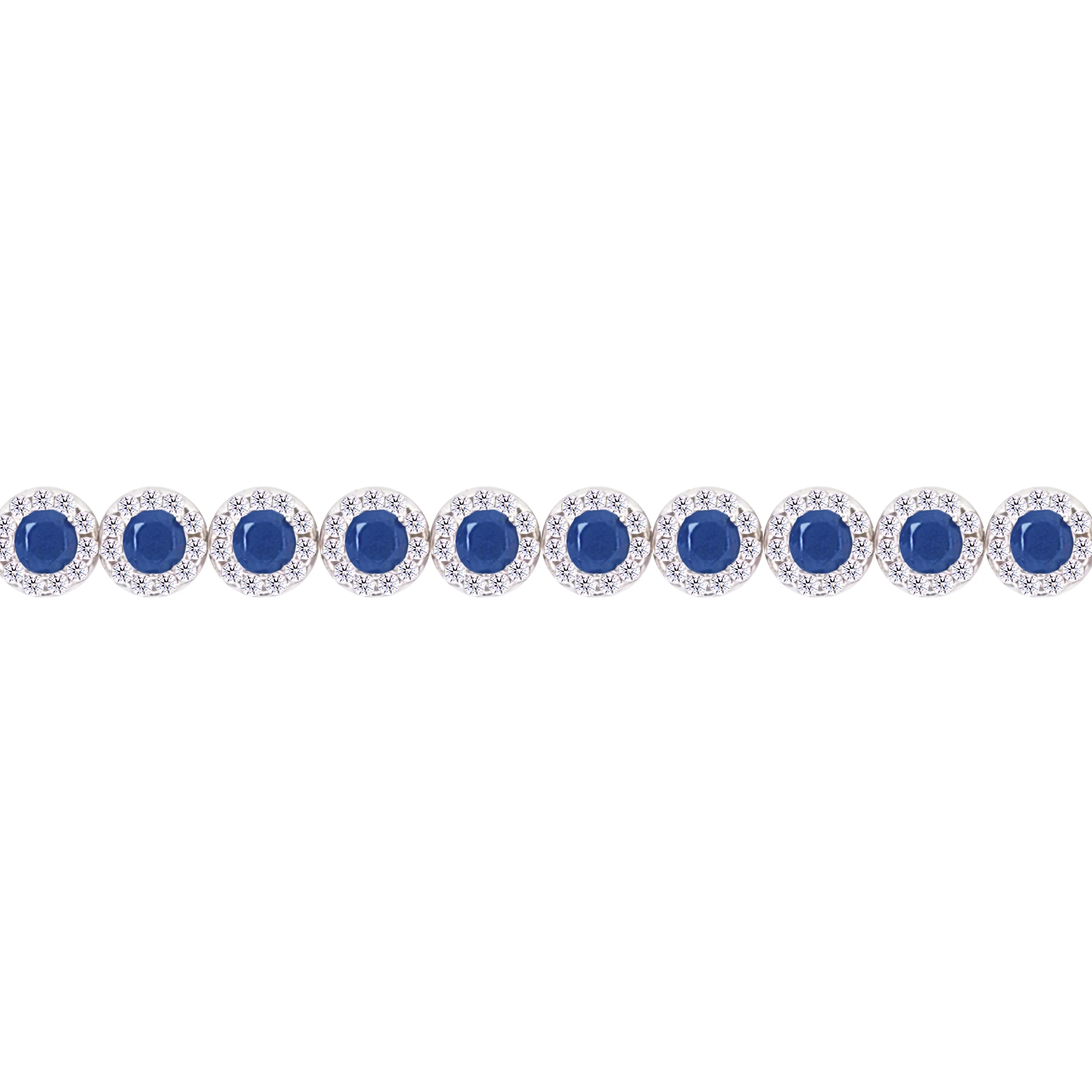 Asfour Crystal Tennis Bracelet With Blue Round Design In 925 Sterling Silver-BM0107-WB