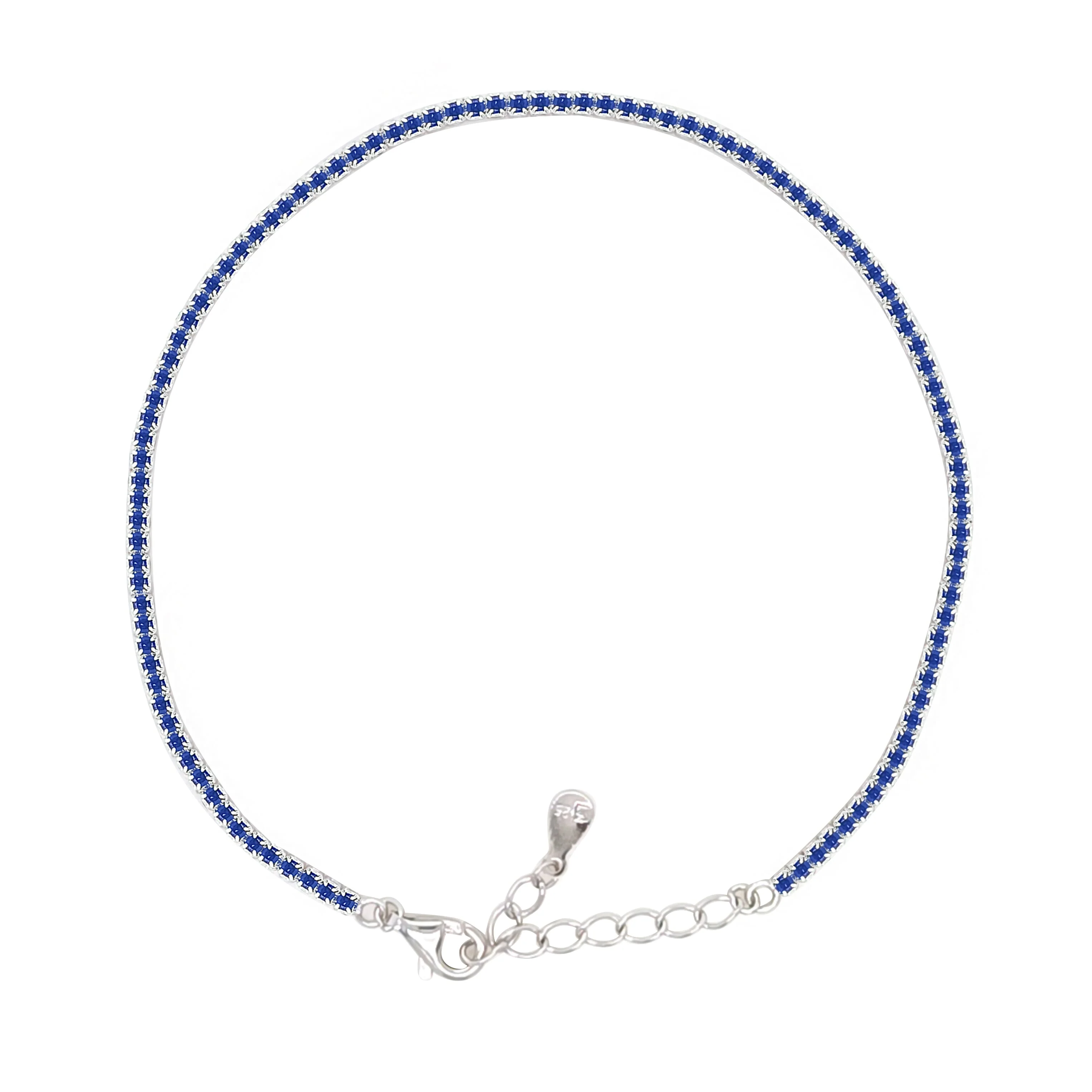 Asfour Crystal Tennis Bracelet With Blue Round Design In 925 Sterling Silver-BM0134-B