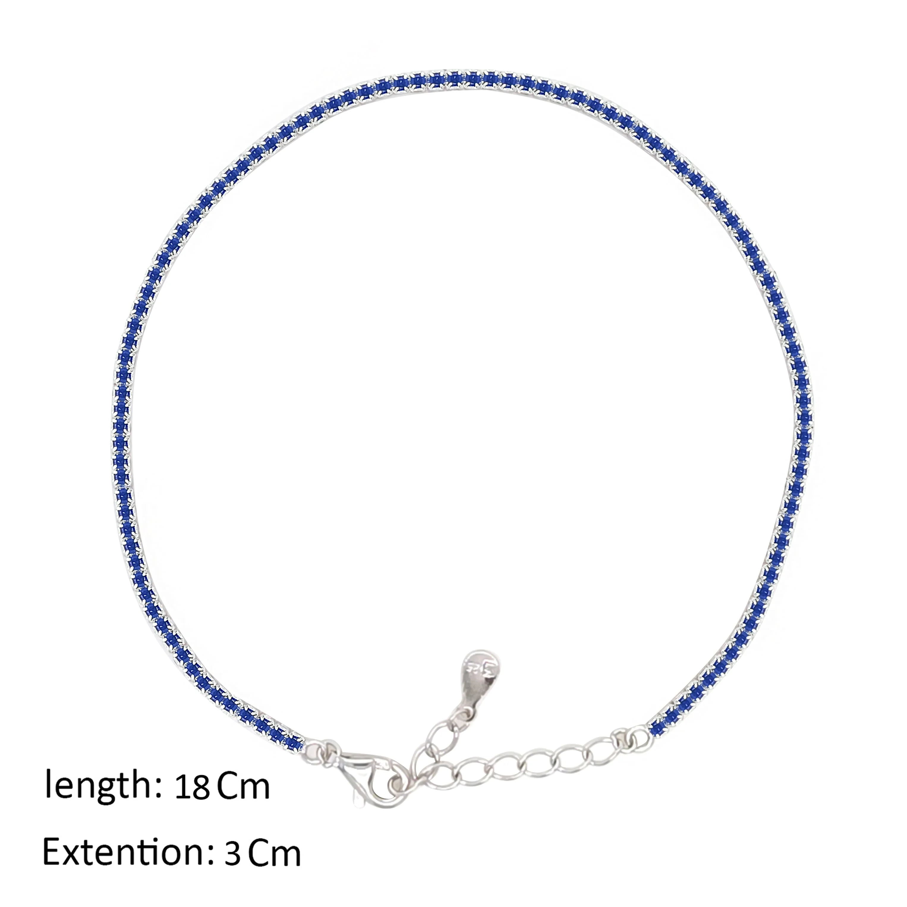 Asfour Crystal Tennis Bracelet With Blue Round Design In 925 Sterling Silver-BM0134-B - Image 2