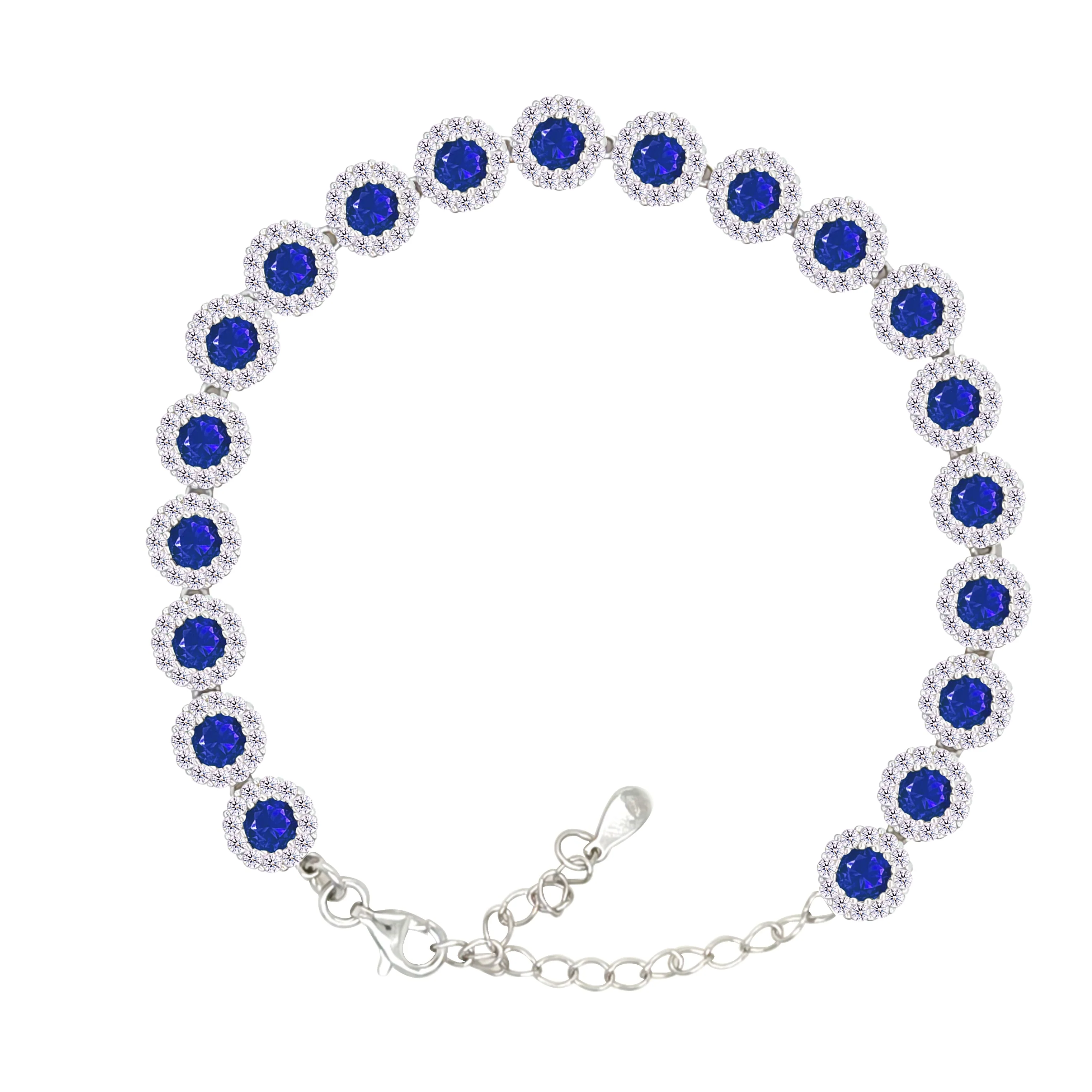Asfour Crystal Tennis Bracelet With Blue Round Design In 925 Sterling Silver-BM0164-WB
