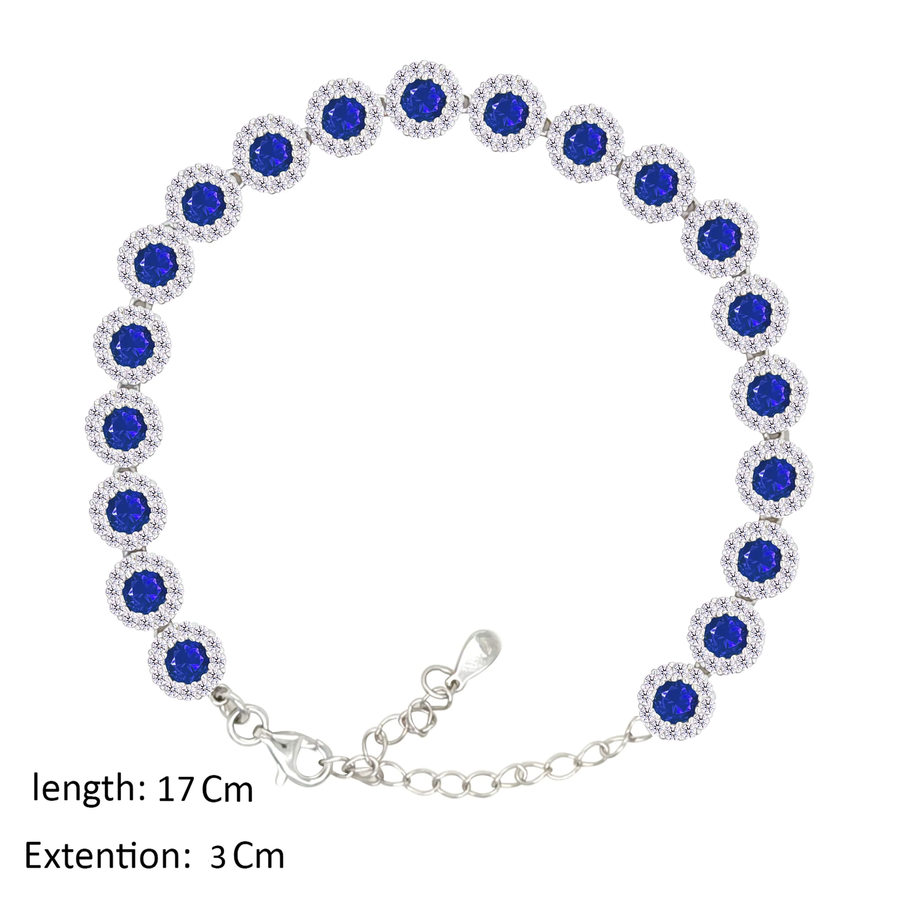 Asfour Crystal Tennis Bracelet With Blue Round Design In 925 Sterling Silver-BM0164-WB - Image 2