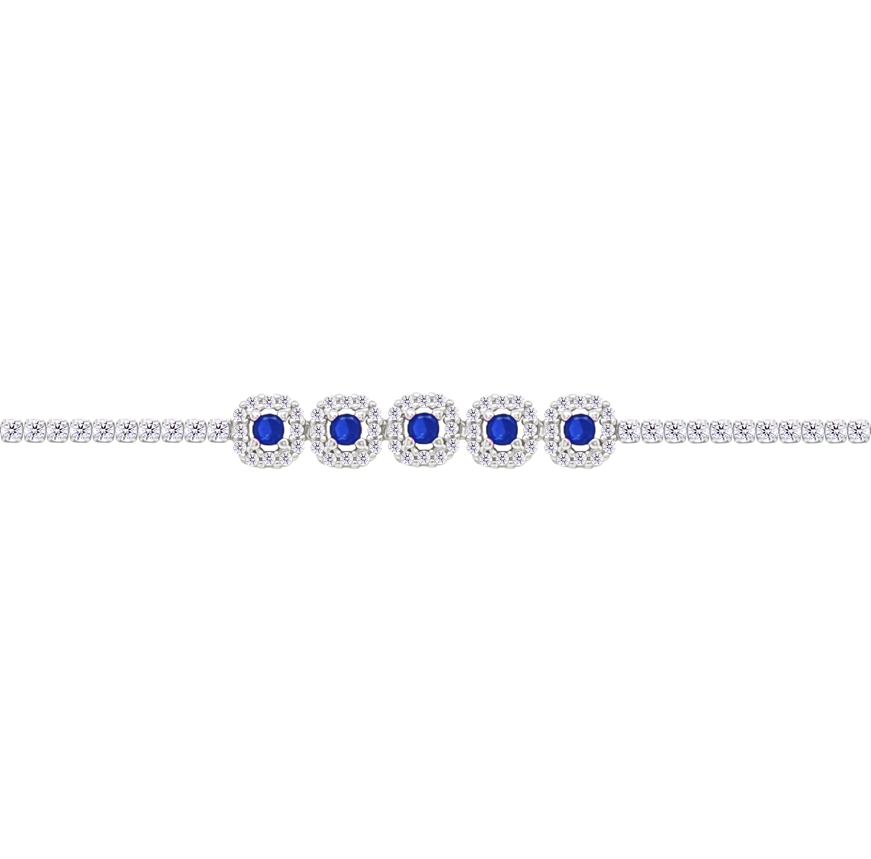 Asfour Crystal Tennis Bracelet With Blue Round Design In 925 Sterling Silver-BM0168-WB