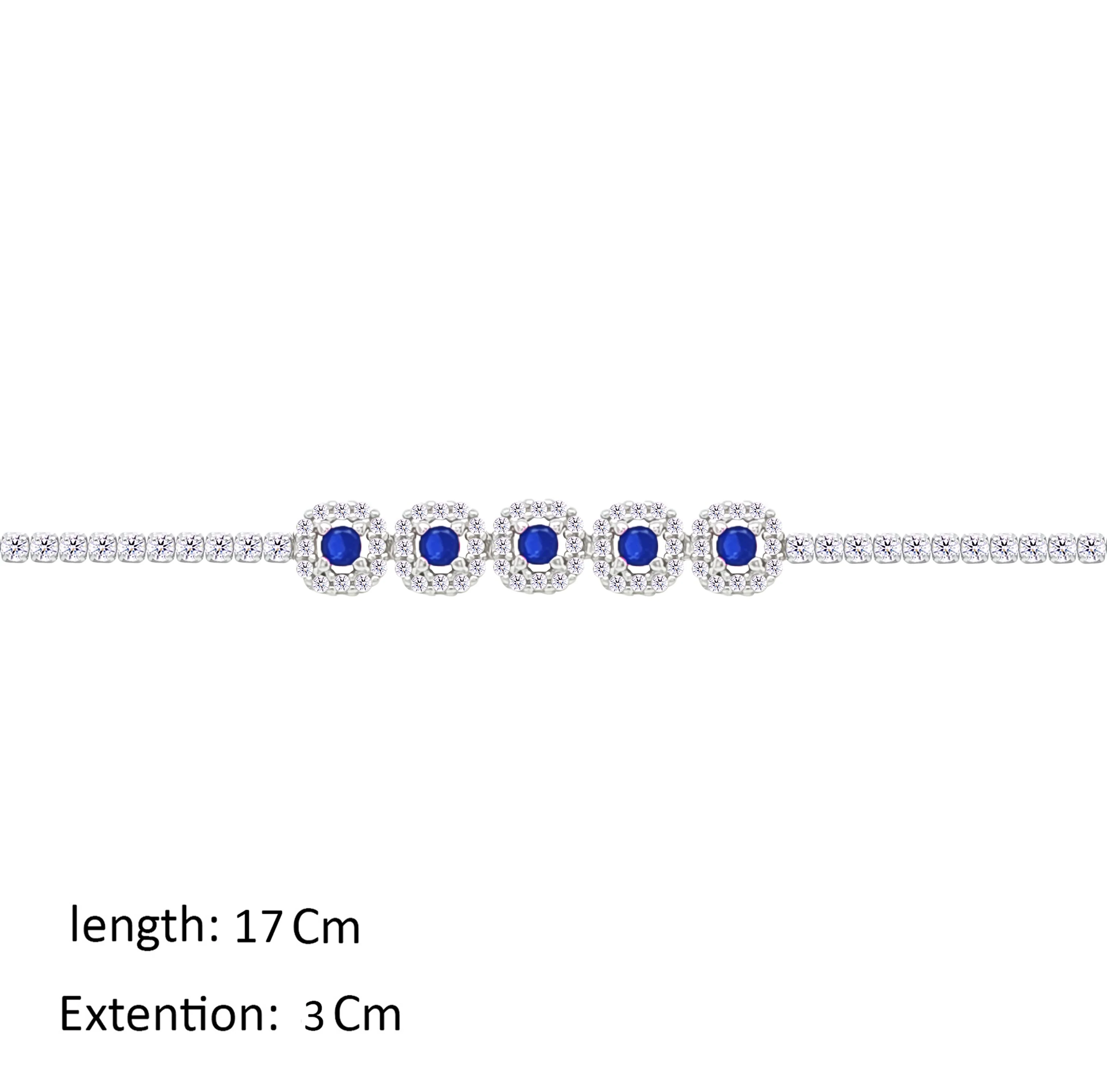 Asfour Crystal Tennis Bracelet With Blue Round Design In 925 Sterling Silver-BM0168-WB - Image 2
